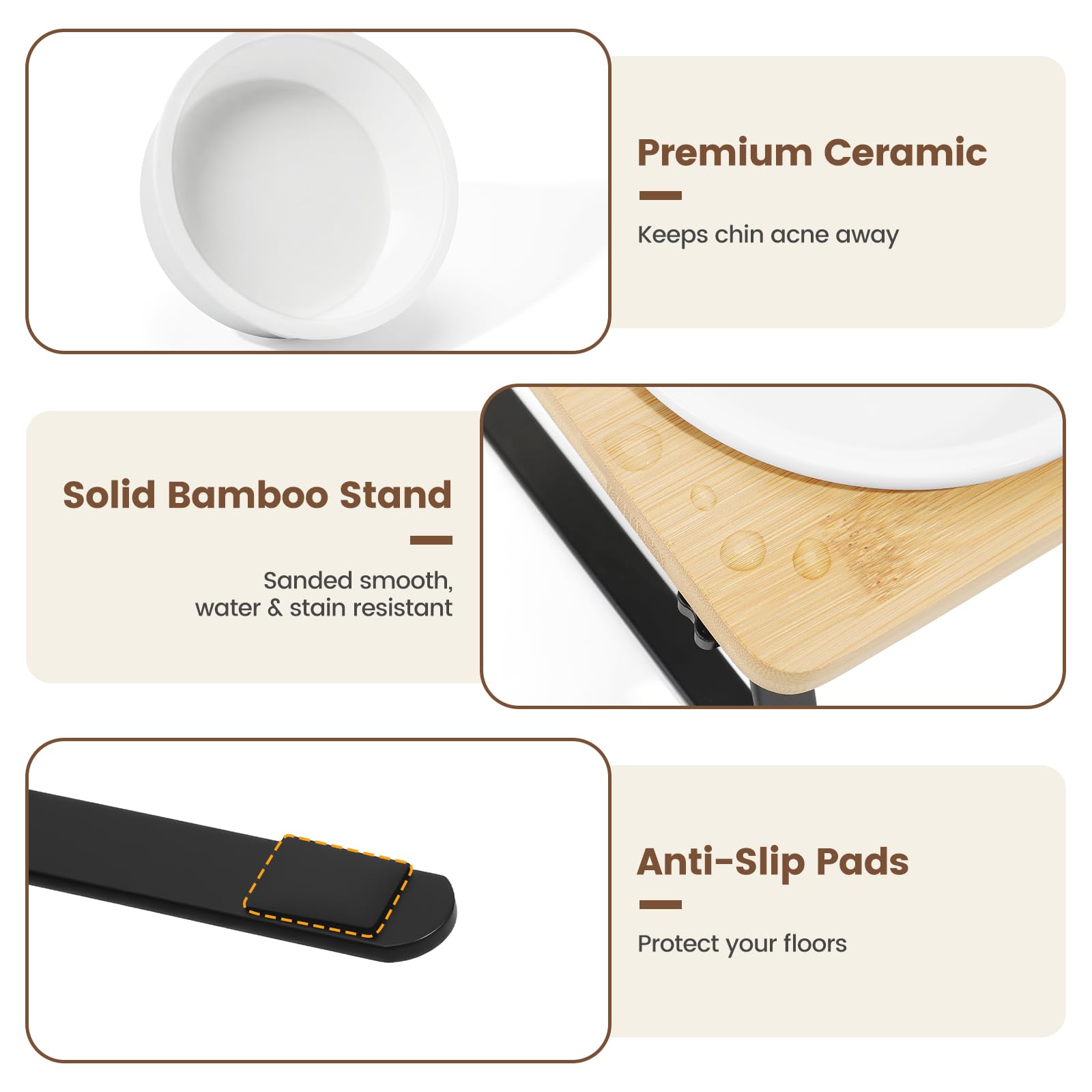 PETTOM Slow Feeder Cat Bowl Ceramic Set including Bamboo Stand, Raised Cat Bowls 15°Tilted - Image 4