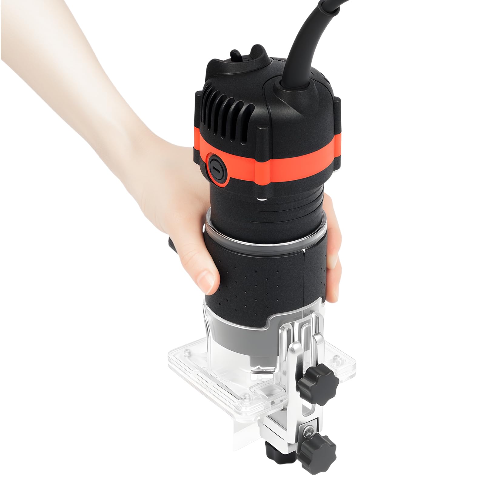 Kompaktowa frezarka górnowrzecionowa, ręczna frezarka do drewna, frezarka górnowrzecionowa 800 W, 30 000 obr./min, z 15 frezami, aluminium, czarna, przenośna, elektryczna, 220 V, do obróbki drewna