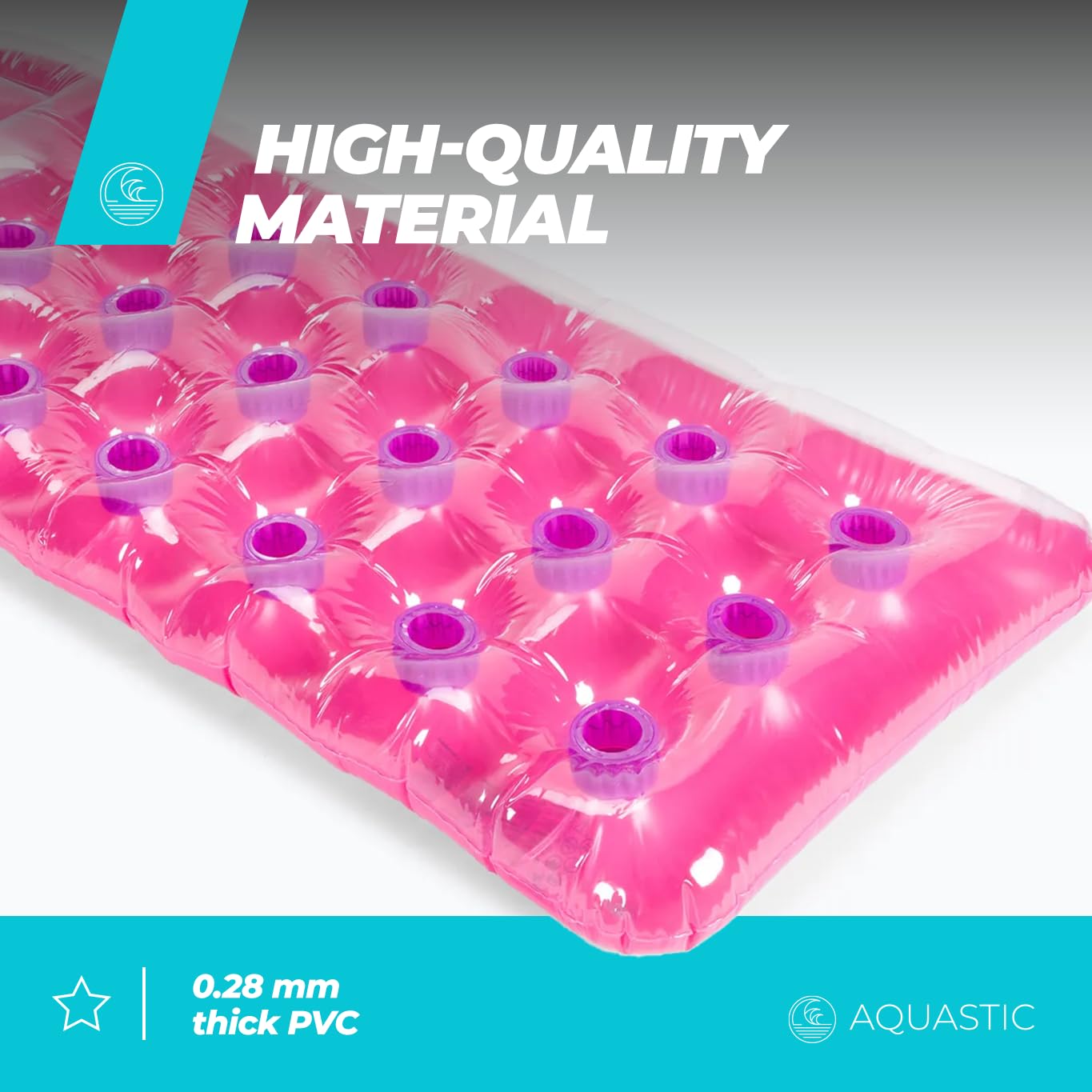 AQUASTIC Materac Do Pływania Plażowy o Wymiarach 188 x 71 cm Dla Dorosłych Dzieci od 14 Roku Życia Wytrzymały Materiał PVC Zintegrowana Poduszka
