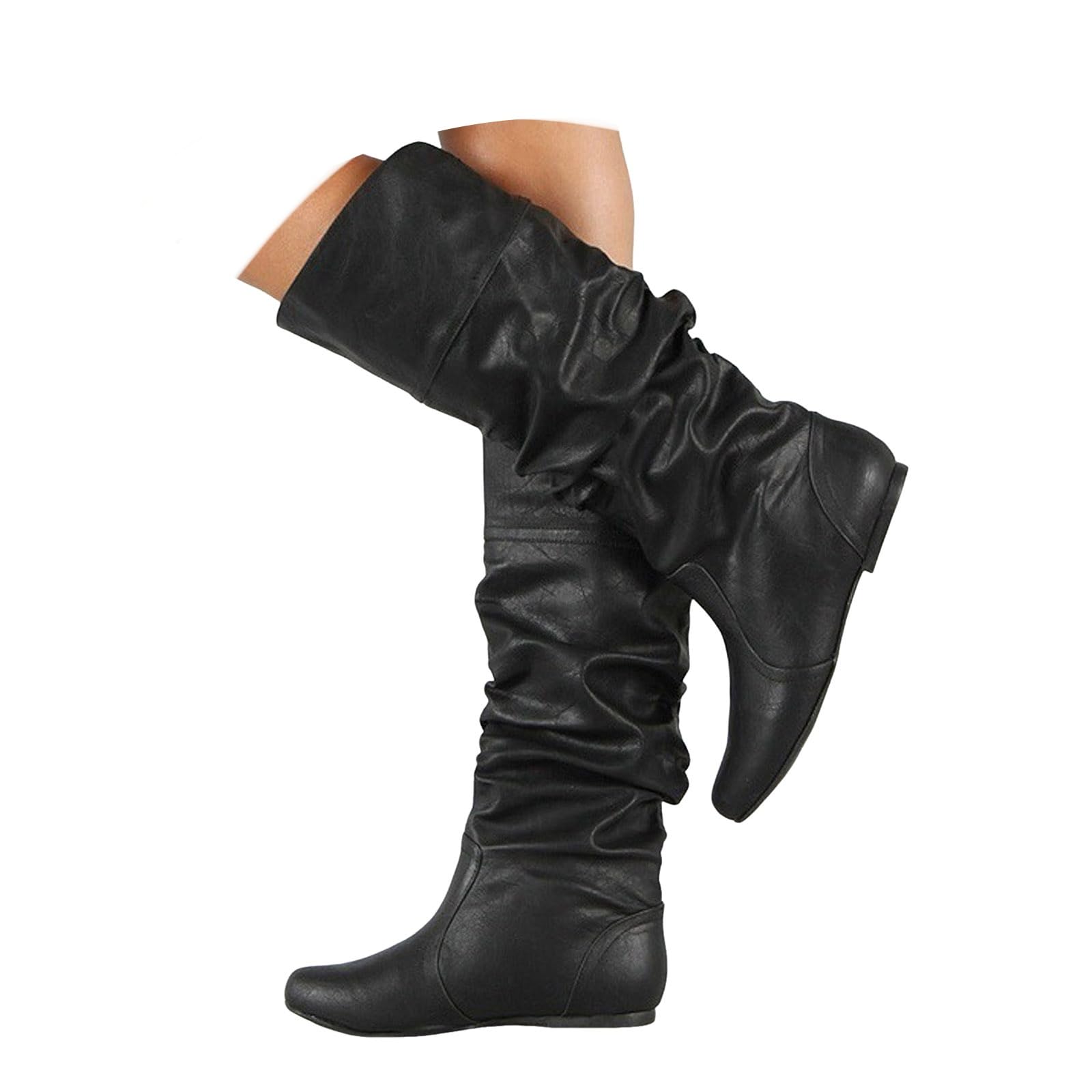 Mid Calf Boots for Women No Heel Womens 2025 Slouchy Flat Booties Pull On Round Toe Wedge Fall