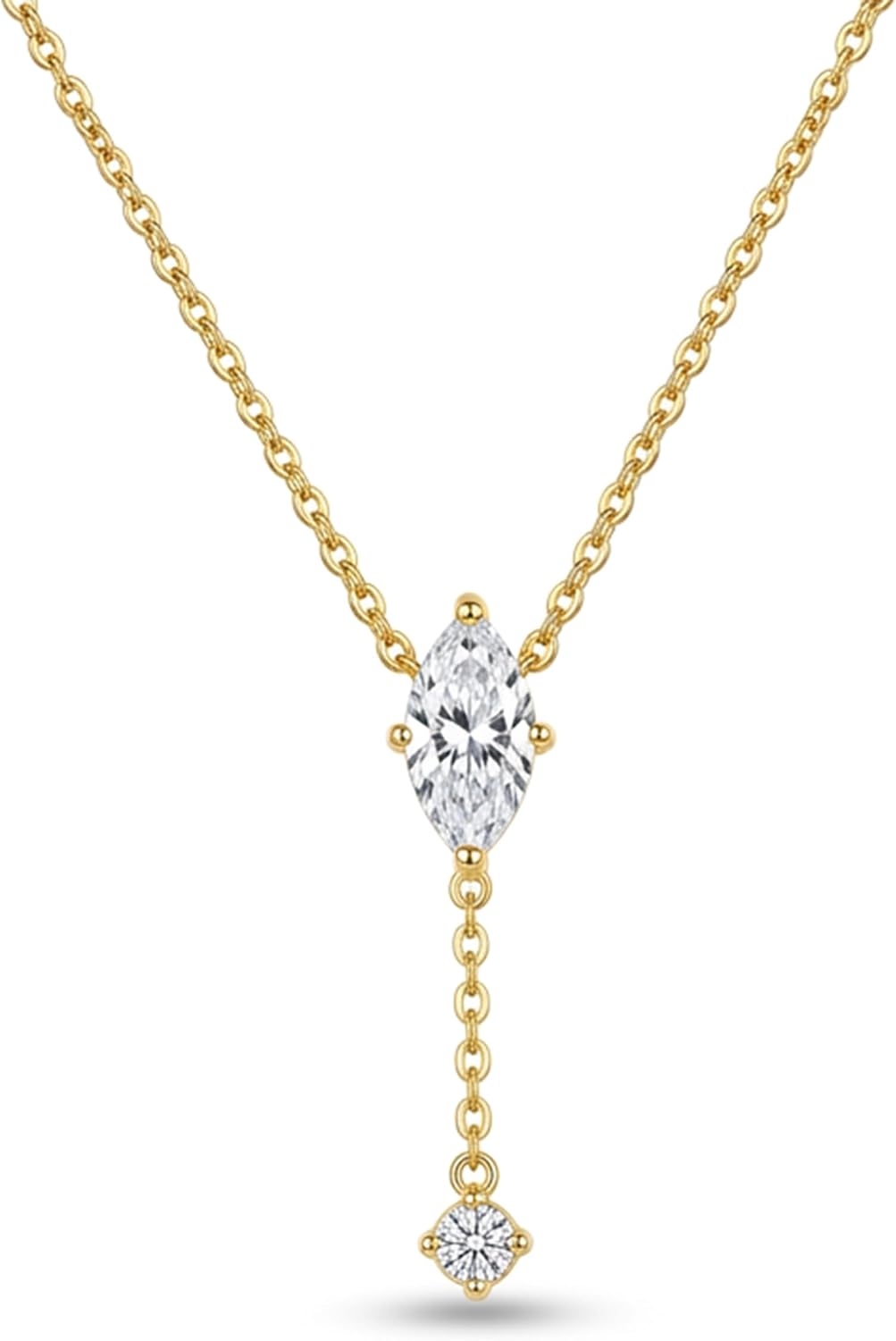 Gold Lariat Pendant Necklace for Women, 14K Gold Plated Dainty Y Necklace with Leaf CZ Pendant, Long Drop Necklace for Prom, Formal, Wedding, Everyday Wear