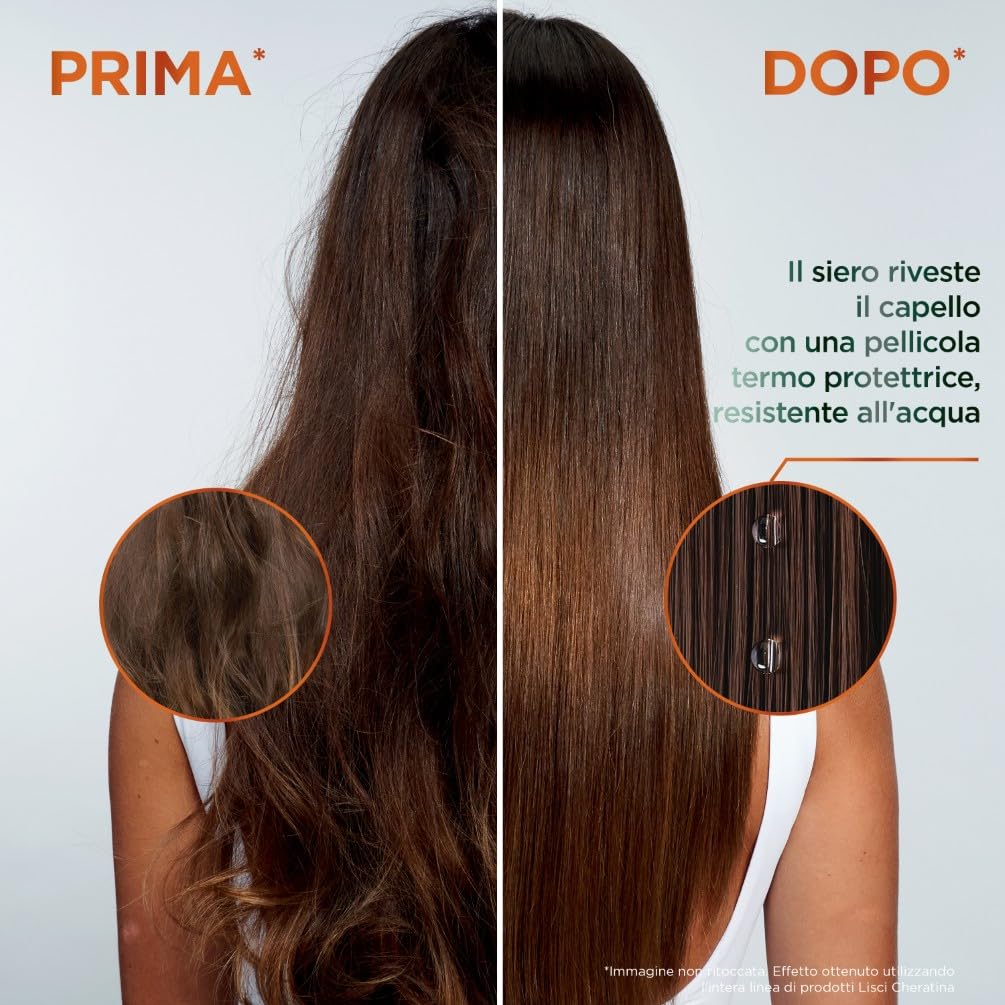 Garnier Fructis Siero Termoprotettore, Per Capelli Lisci e Lucenti a Lungo, Resistenti all'Umidità, Trattamento Lisciante alla Cheratina Vegetale e Olio di Argan, Lisci Cheratina, 50 ml