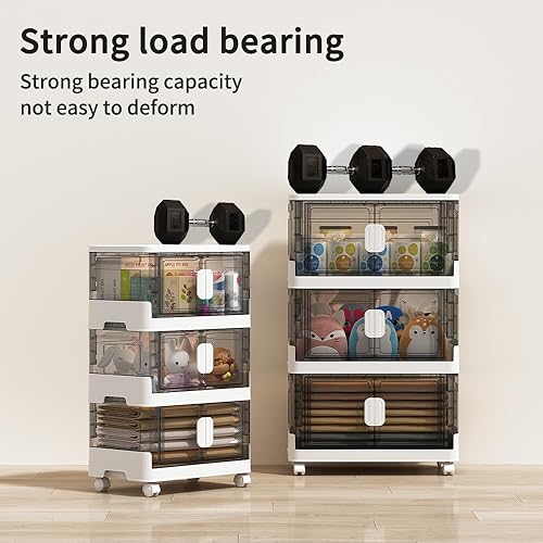 Miniatura 7 de VANDHOME Armario de almacenamiento plegable con tapas, puertas y ruedas, almacenamiento de plástico, organizador para almacenar ropa, aperitivos y