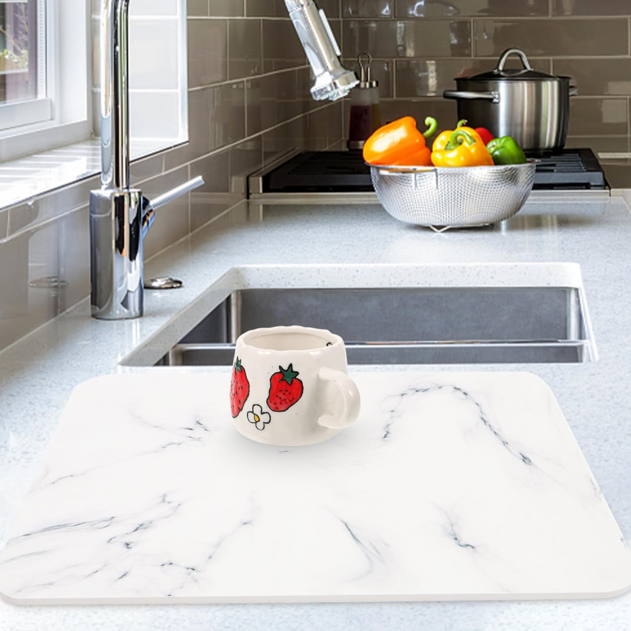 Garneck Tapis D'égouttage Antidérapant et Absorbant pour Vaisselle Blanc en Diatomite Protège la Table, Cuisine et Table à Dîner