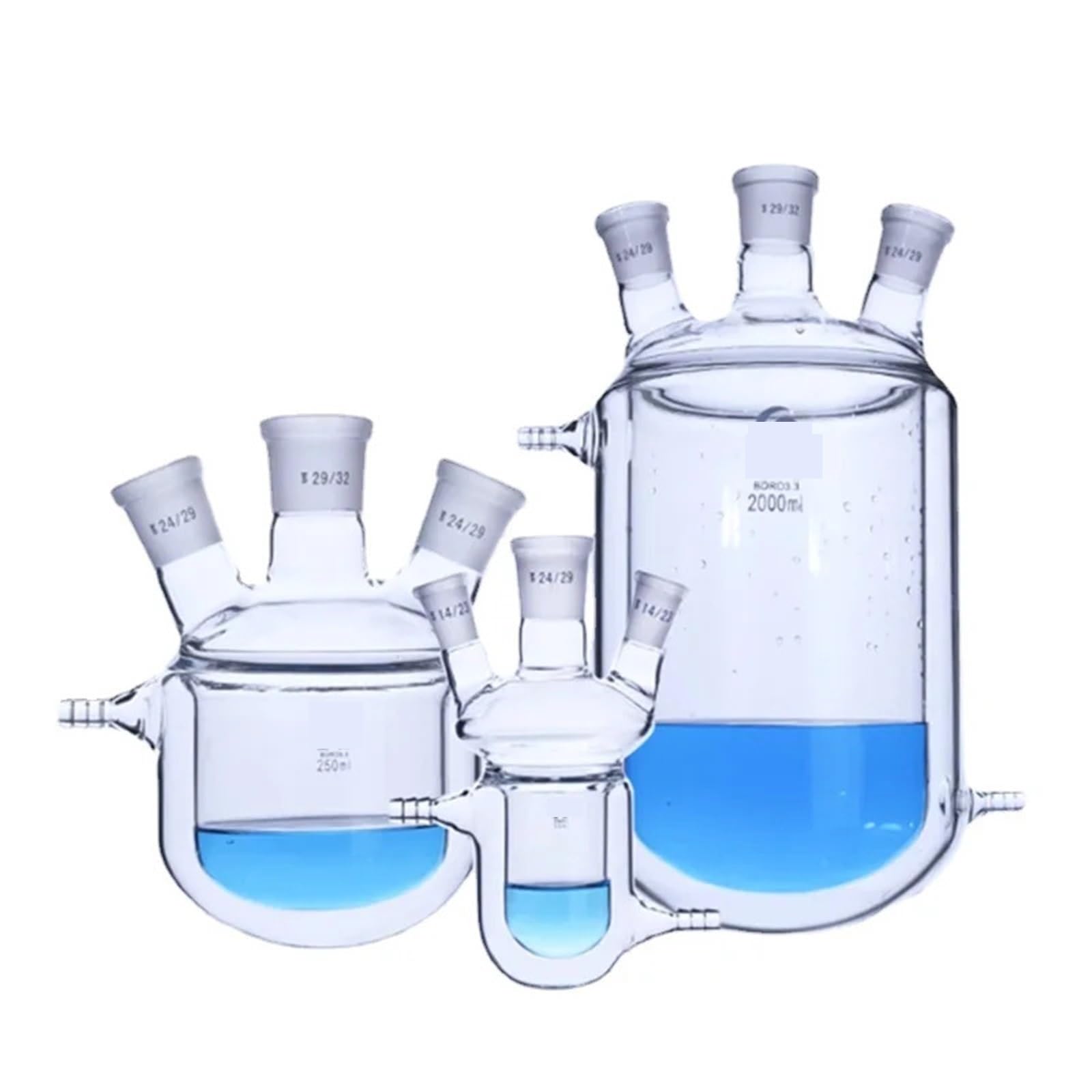 1 pallone di reazione con rivestimento in vetro a doppio strato da 50 ml, 100 ml, 150 ml, 250 ml, 500 ml, 1000 ml(100ml 24 24 24)