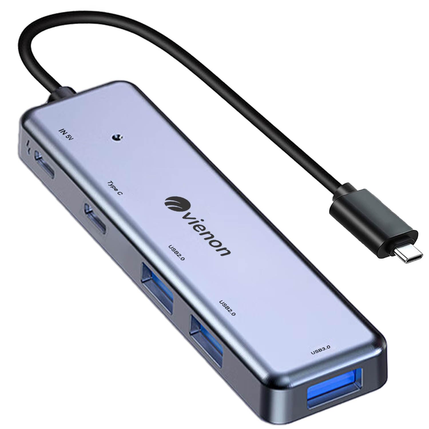 USB C Hub, Aluminum 5 in 1 USB C to USB 3.0 Extender with USB C Power/Data Ports, USB C Dongle for MacBook Pro Air iMac Pro, iPad Pro and More Type C