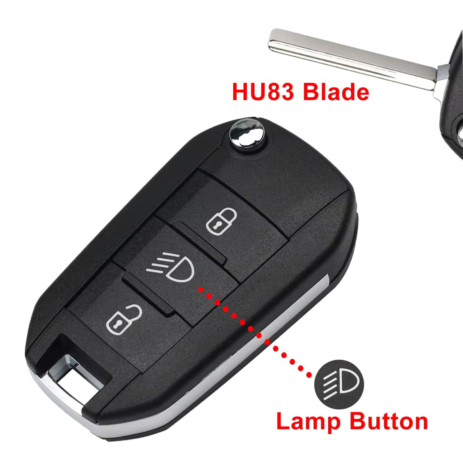 Heart Horse Coque de Clé Télécommande de Voiture 3 Boutons pour Peugeot Expert 208 2008 308 3008 508 5008 Boitier Clef, Citroen C3 C4 Cactus Coque de Clé à Distance avec 434MHz 4A Puce HU83 Lame