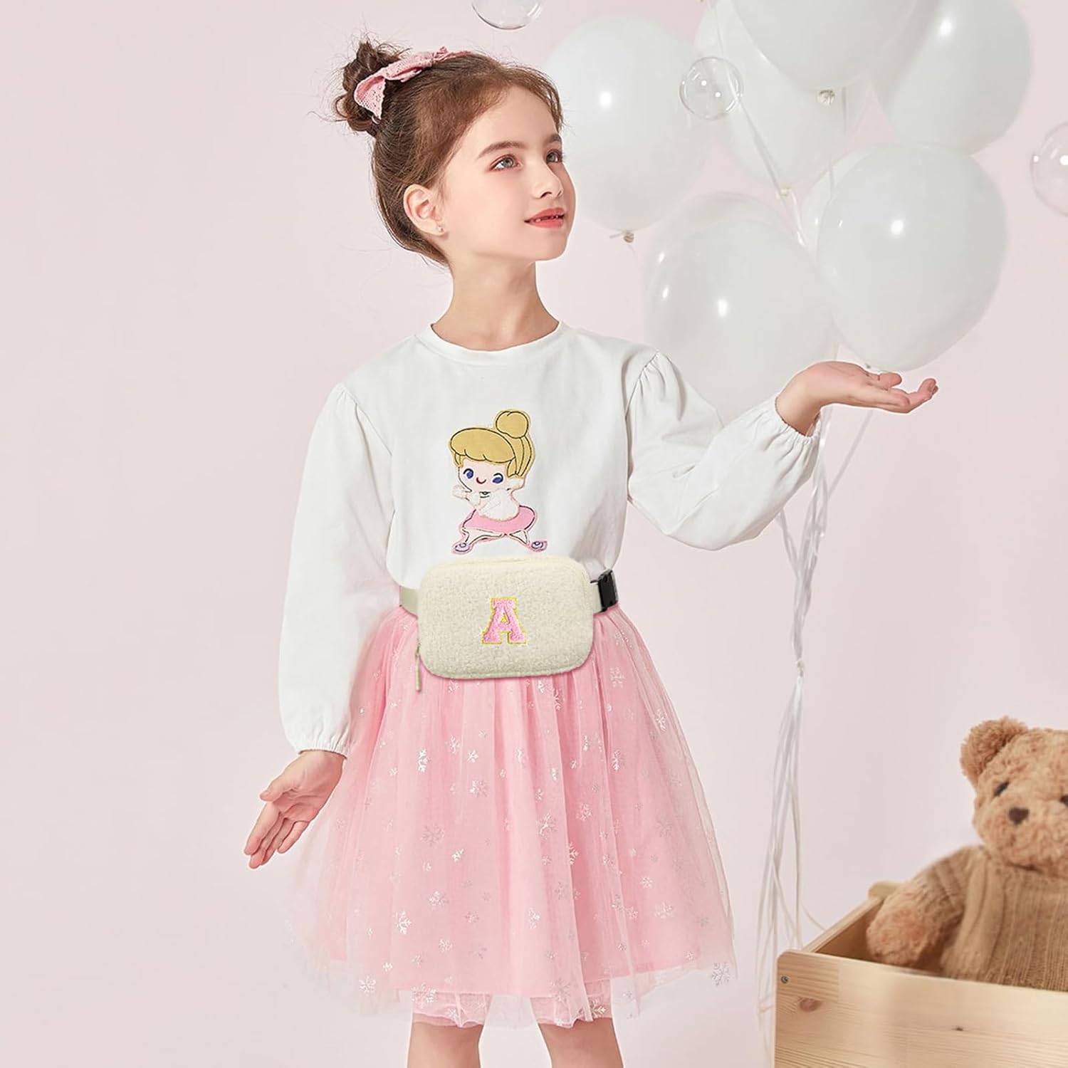 Birthday Gifts for 4 5 6 7 8 9 10 11 12 13 Year Old Girls Initial Fanny Pack Crossbody Bag Belt Bag Purse, Gifts for Teen Girls Kids White A - Image 2