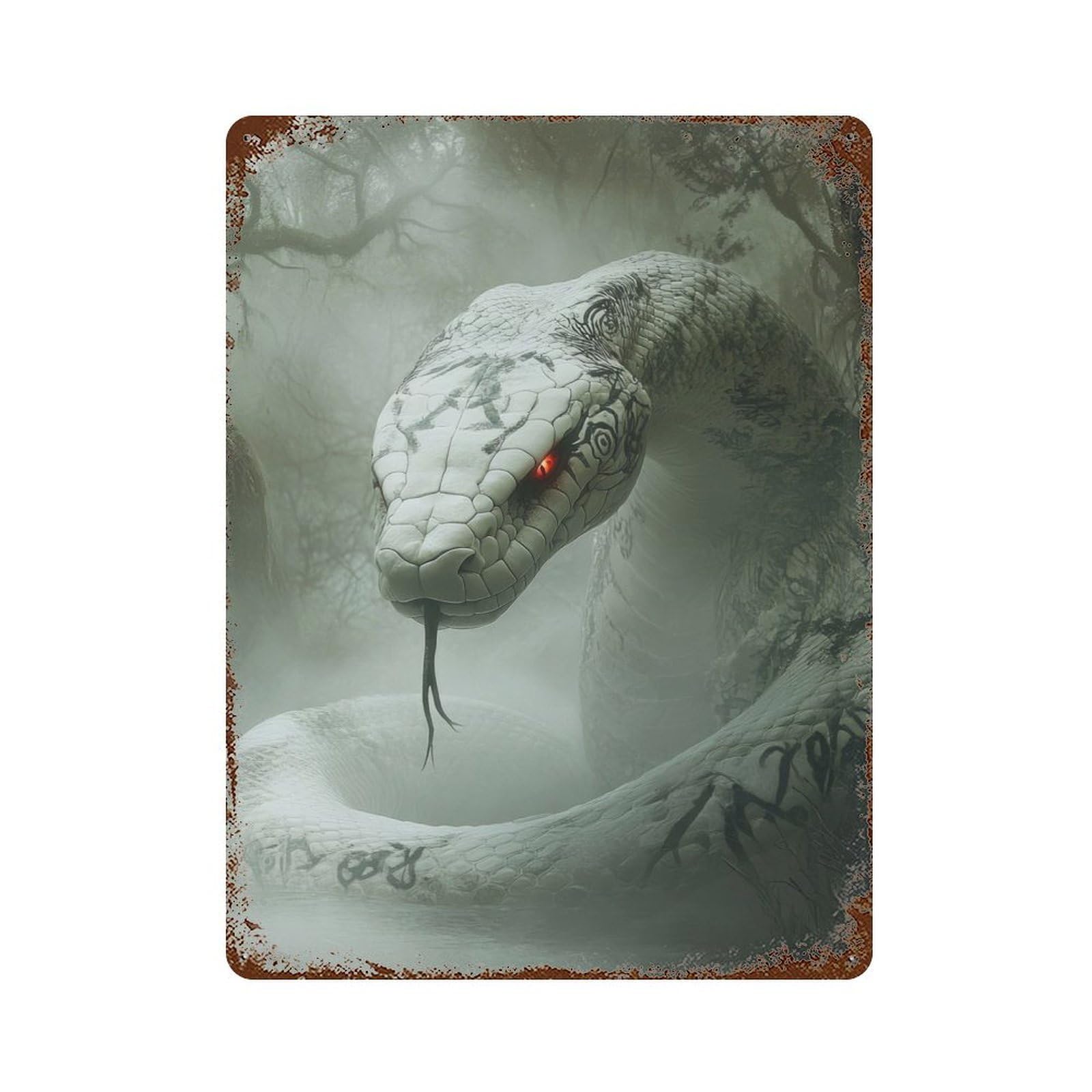 White Cobra Monster Decorative Tin Sign 15.7"x11.8", Rustic Home Decor for Garage, Pub Or Kitchen