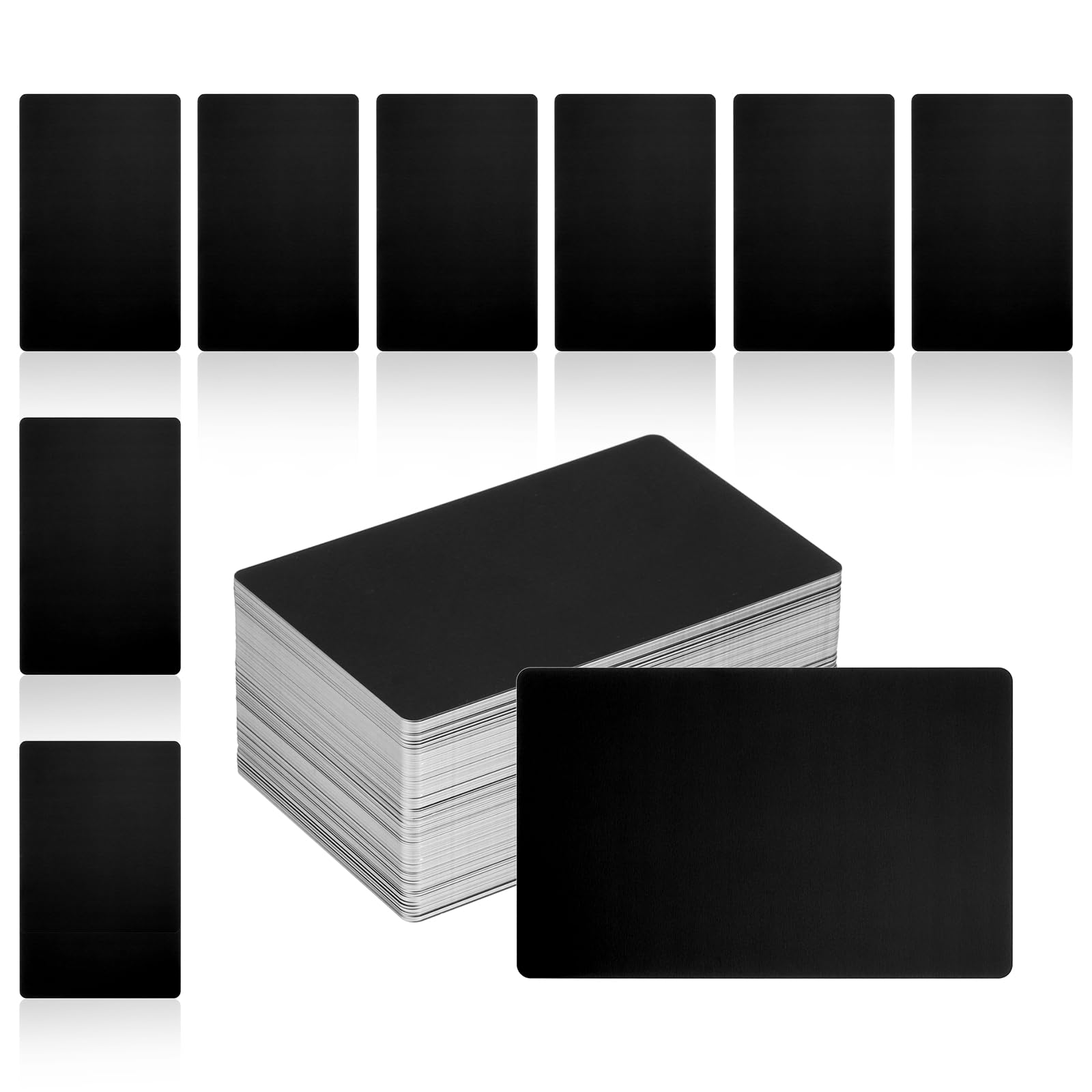 QUARKZMAN 250 Piezas De Tarjetas De Visita Metálicas En Blanco, 1/64" De Grosor 3.4x2" Materiales De Grabado De Aluminio Negro, Tarjetas Únicas Para Tarjetas De Presentación DIY, Crédito
