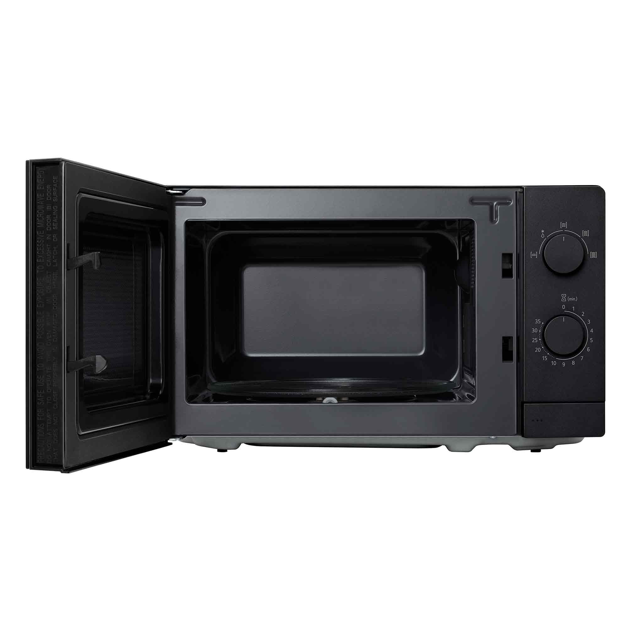 LG MS2082F Solo-Mikrowelle mit 700 W, 20 L Kapazität, 439 mm Breite. Intuitive Doppel-Drehregler, helle LED-Innenbeleuchtung, Auftaufunktion, minimalistisches Design mit Vollglastür, Schwarz.