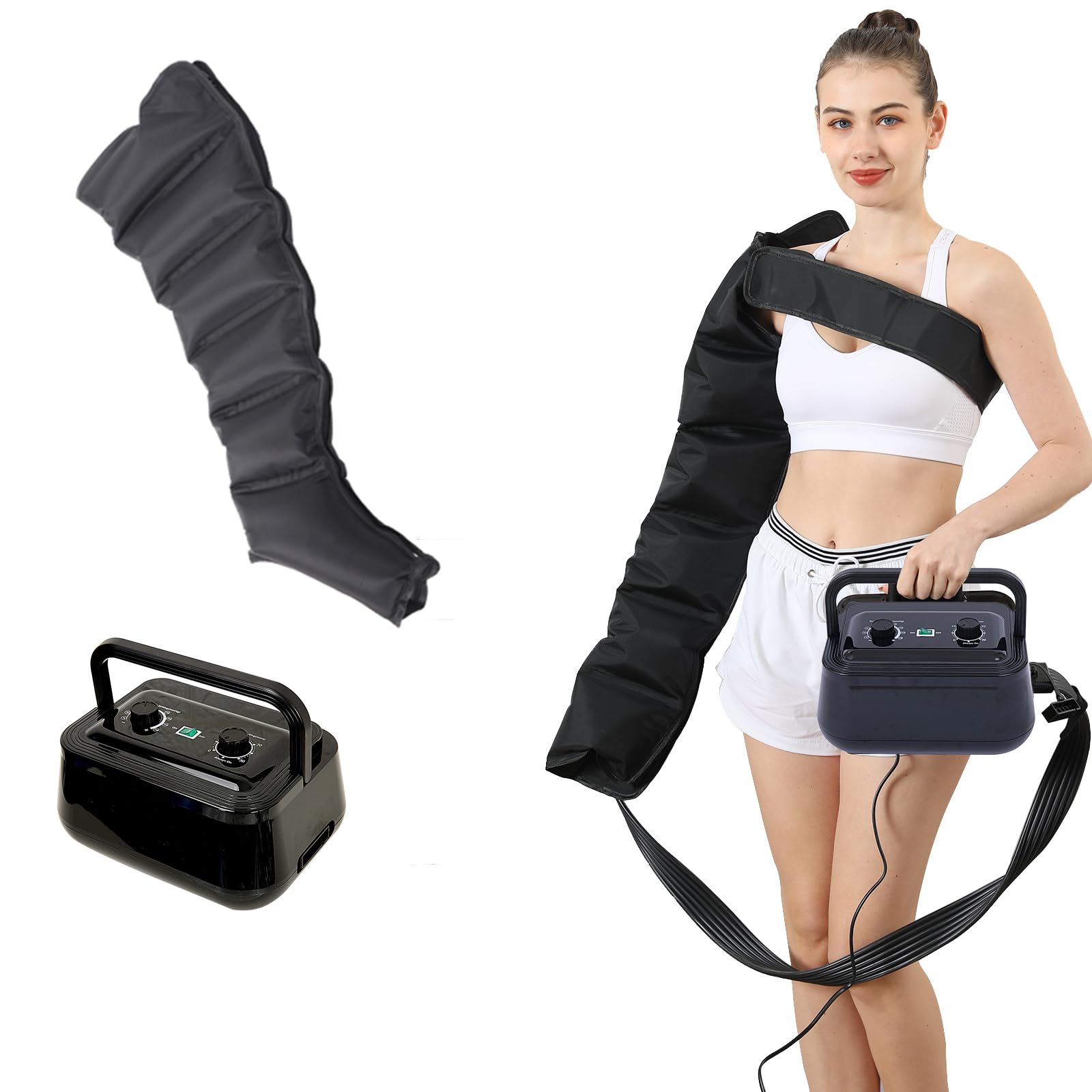 Pressoterapia per Casa | Presso Terapia Massaggiatore Gambe Linfodrenante, 6 Camere Macchinario Pressoterapia Professionale Gambe E Addome Braccio, 8 Intensità + Tempistica