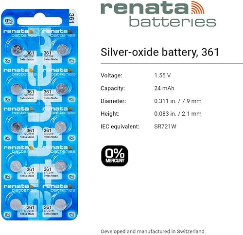 Miniatura 2 de Renata 361 SR721W Baterías  1.55 V Óxido de Plata 361 Batería de reloj (2 unidades)