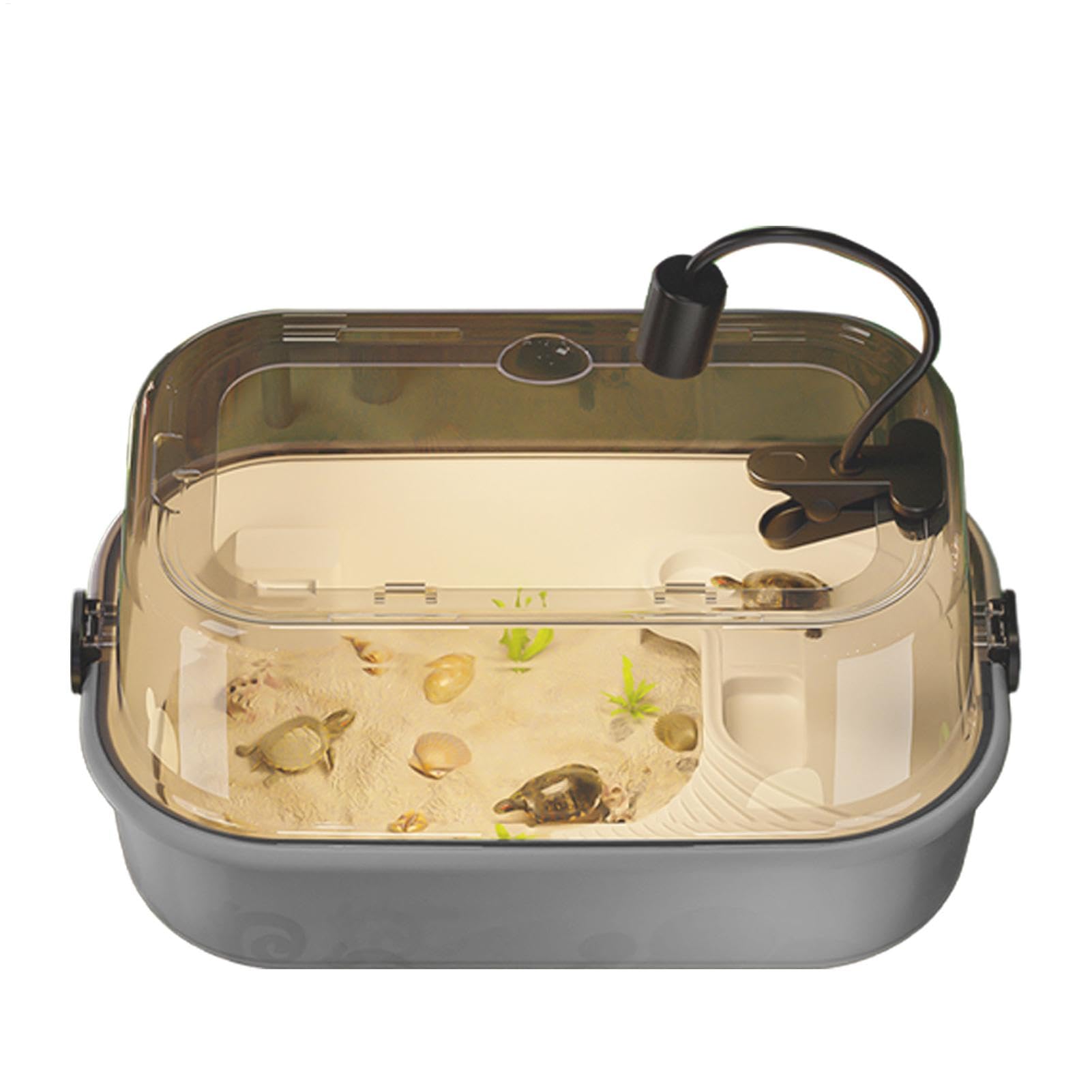 Schildkröten-Lebensraum-Set | Vollsicht-Aquarium-Starter-Set, Bodenablauf, Bask Stage, Multifunktionsbereich für Krabben, Krebse
