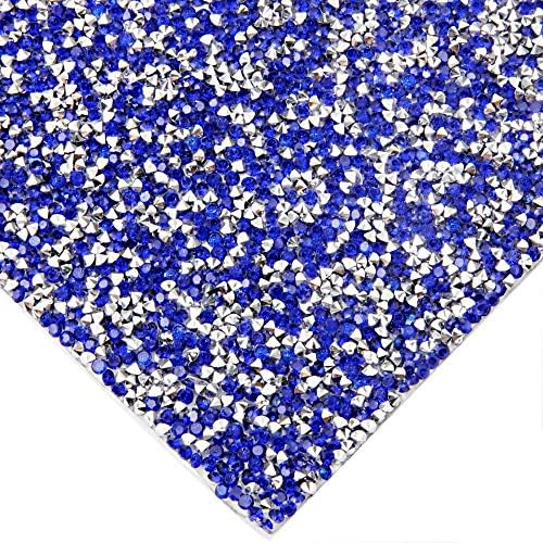 BEADSLAND 240X400mm Crystal Rhinestone Trim Hotfix Strass Crystal Mesh Banding Bridal Beaded Applique in Sheet for Dresses with 2mm Rhinestones (Sapphire with Silver)