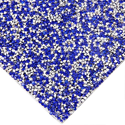 BEADSLAND 240X400mm Crystal Rhinestone Trim Hotfix Strass Crystal Mesh Banding Bridal Beaded Applique in Sheet for Dresses with 2mm Rhinestones (Sapphire with Silver)
