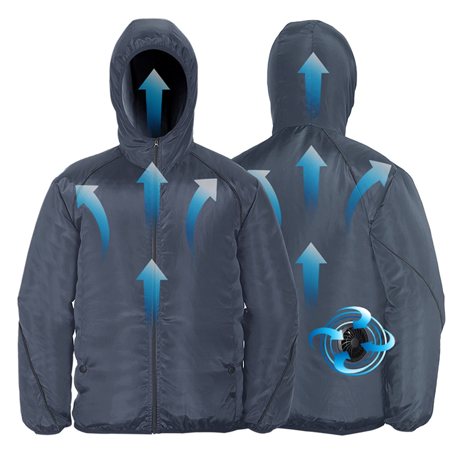 Chłodzenie Lato Nowy Wentylator Kurtka Chłodzona Mężczyźni Kobiety Klimatyzacja Kurtki Odblaskowe Odblaskowe Kapturz (Color : Dark Blue, Size : S)