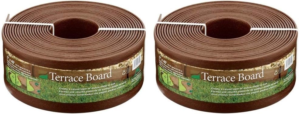 Master MarkPlastics 95340 Terrace Board Landscape Edging Coil, 5-inch x 40-Foot, Brown (2 Pack, Plastics)