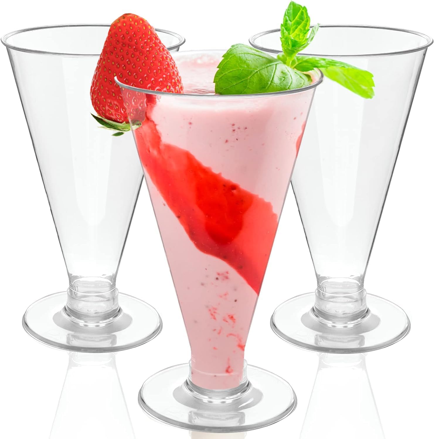 Zezzxu 40 Pack Disposable Plastic Martini Glasses - 6 oz Tall Dessert Cup with Spoons Reusable Cocktail Shooters for Party Cold Drinks, Champagne, Parfait, Appetizers