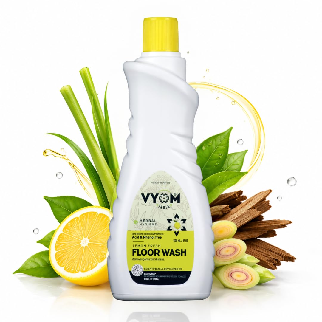 Vyom India Floor Cleaner Liquid, Lemongrass & Cedarwood Essential Oil Powered Eco Friendly Disinfectant Surface & Floor Wash Liquid, Child & Pet Safe, Herbal, Non Toxic & Plant based - 500ML-image-4