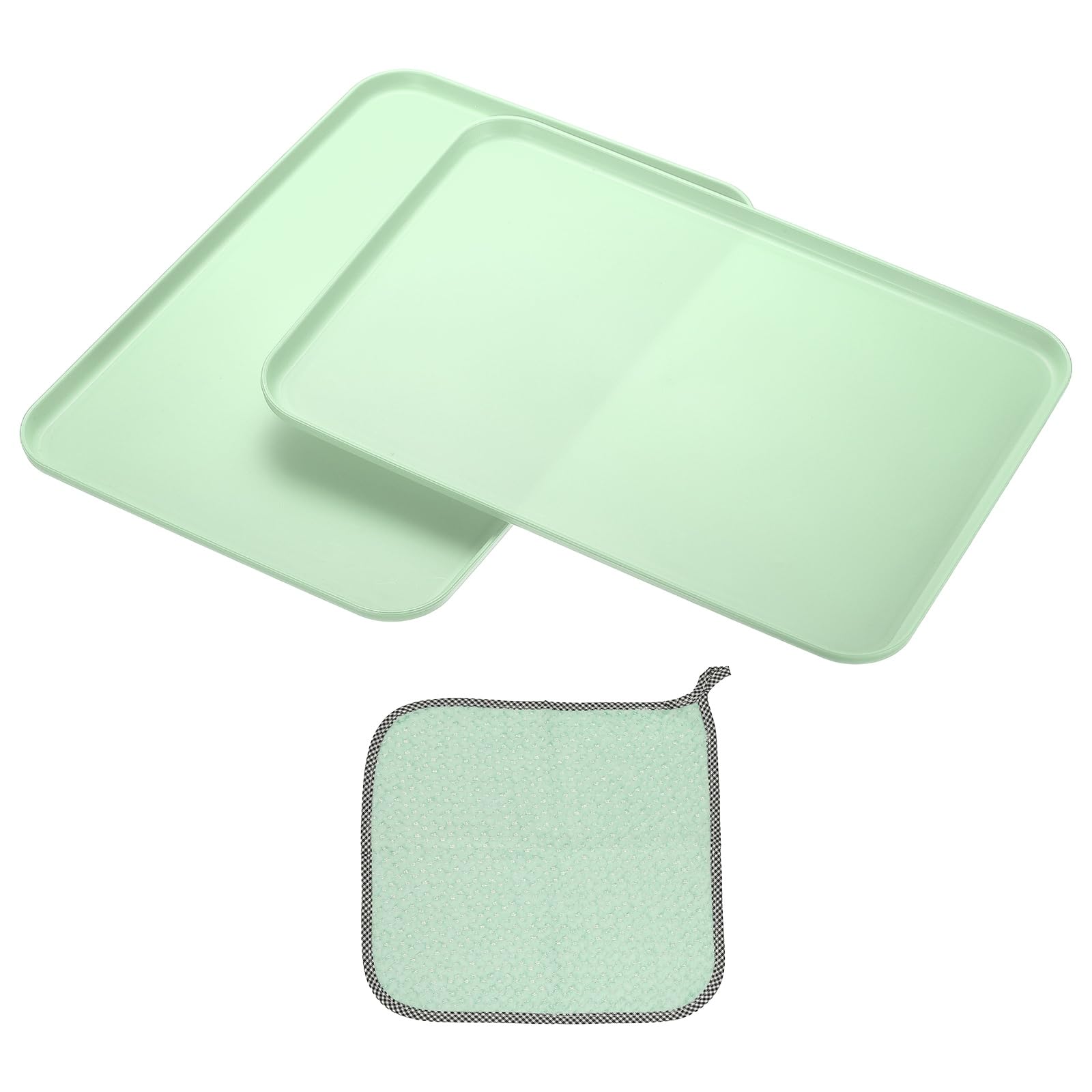 PATIKIL 15x10.6 Plastic Tray, 2 Pack Rectangular Plates Food Tray Wheat Plates Dishes Reusable Dessert Plate Trays with Cloth for Cake Fruits Salad Cupcake Steak Serving Green