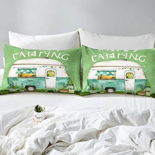 Miniatura 4 de Erosebridal Juego de funda de edredón para auto de cámper, tamaño individual, diseño de acuarela retro, verde, funda de edredón de 2 piezas con