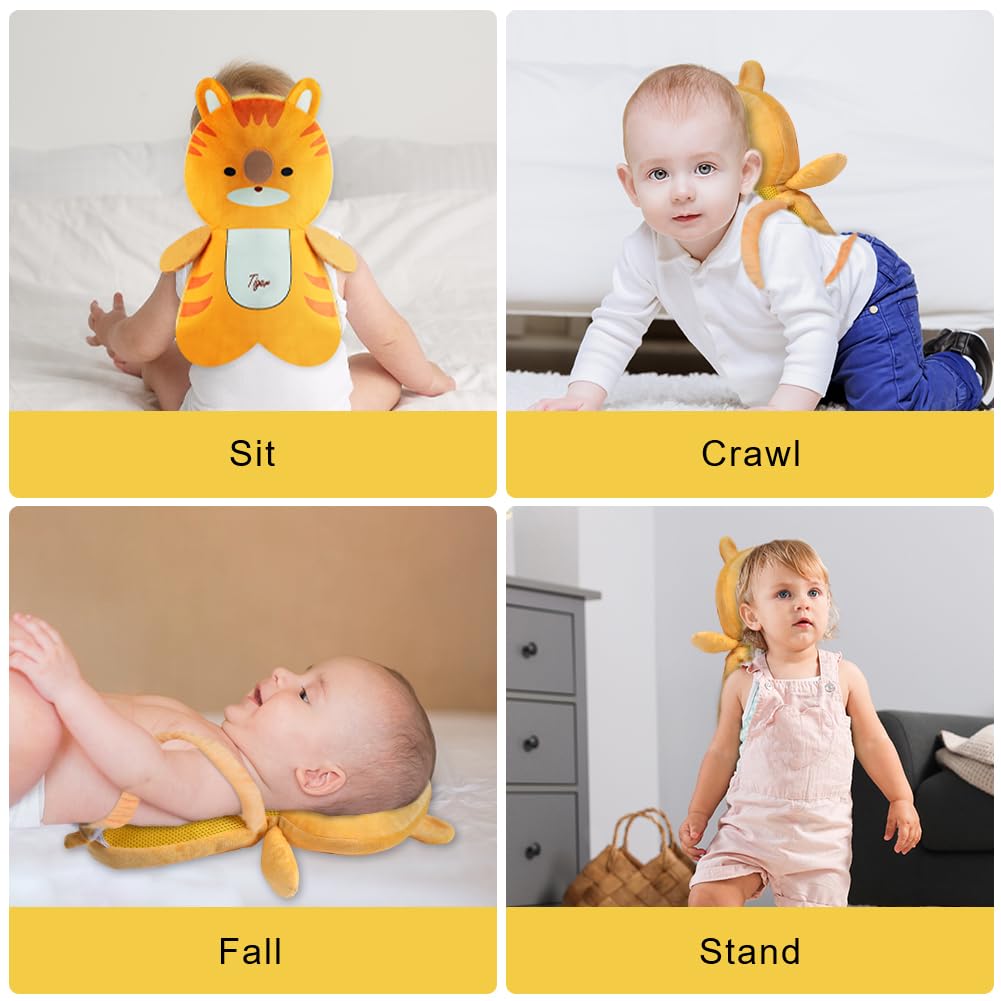 Vicloon Coussin de Protection de la Tête pour Bébé, Coussin de sac à dos Réglable pour Tout-petit avec Genouillères, Harnais de Sécurité pour Bébé de 4 à 24 mois Marche Rampante-Tigre orange