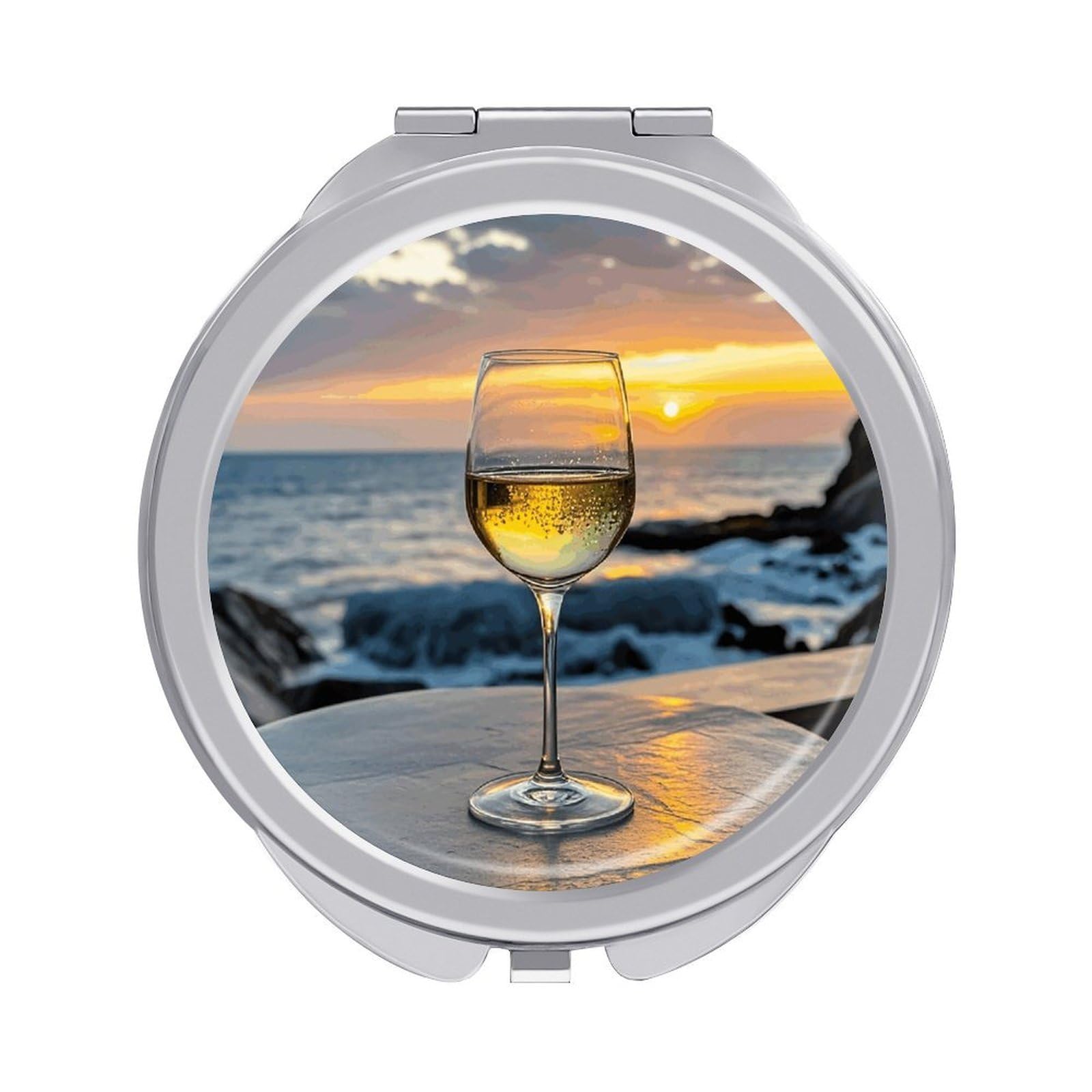 VstaDank Sunset Wine Glass Makeup Mirror Beautiful Compact Makeup Mirror Silver Mirrors Surface Folding Makeups Lightweight Travel Makeups Mirrors for Suitable Handbag and Purses