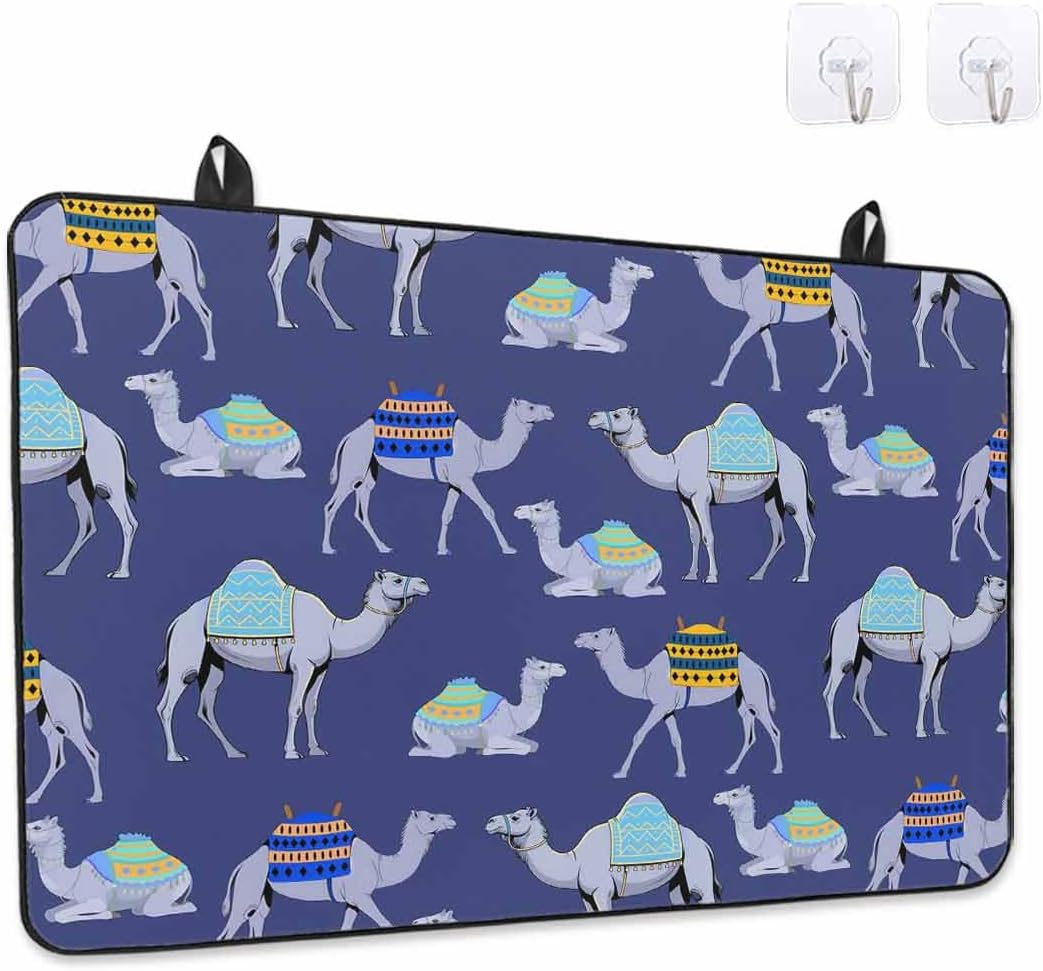 Dark Blue Camel Stove Cover for Electric Stove,Exotic Cute Cartoon Camels Wild Animal Desert Landscape Stove Top Cover for Glass Top,Heat Insulation Foldable Cooktop Top Protector,28.5"x20.5"