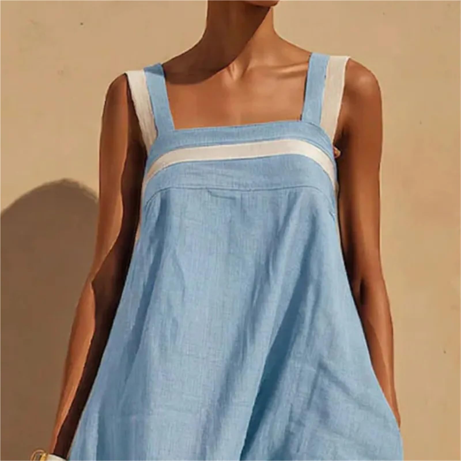 Vestido de Playa Verano con Tirantes Sueltos for Mujer, Falda Larga Lino Liso, Vestidos Simples Informales Moda