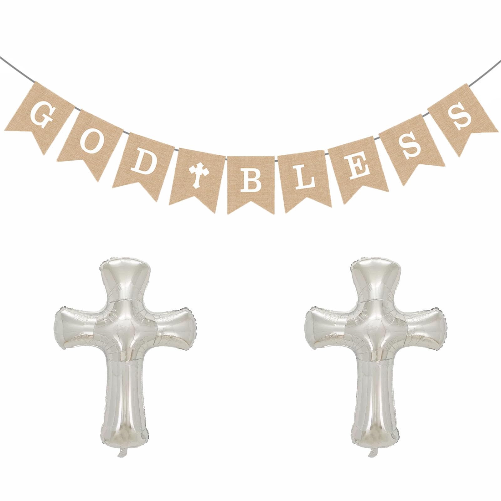 God Bless Banner Silver Cross Balloon Baptism Banner Kit Baptism Decorations for Baby Show First Communion Confirmation Decorations