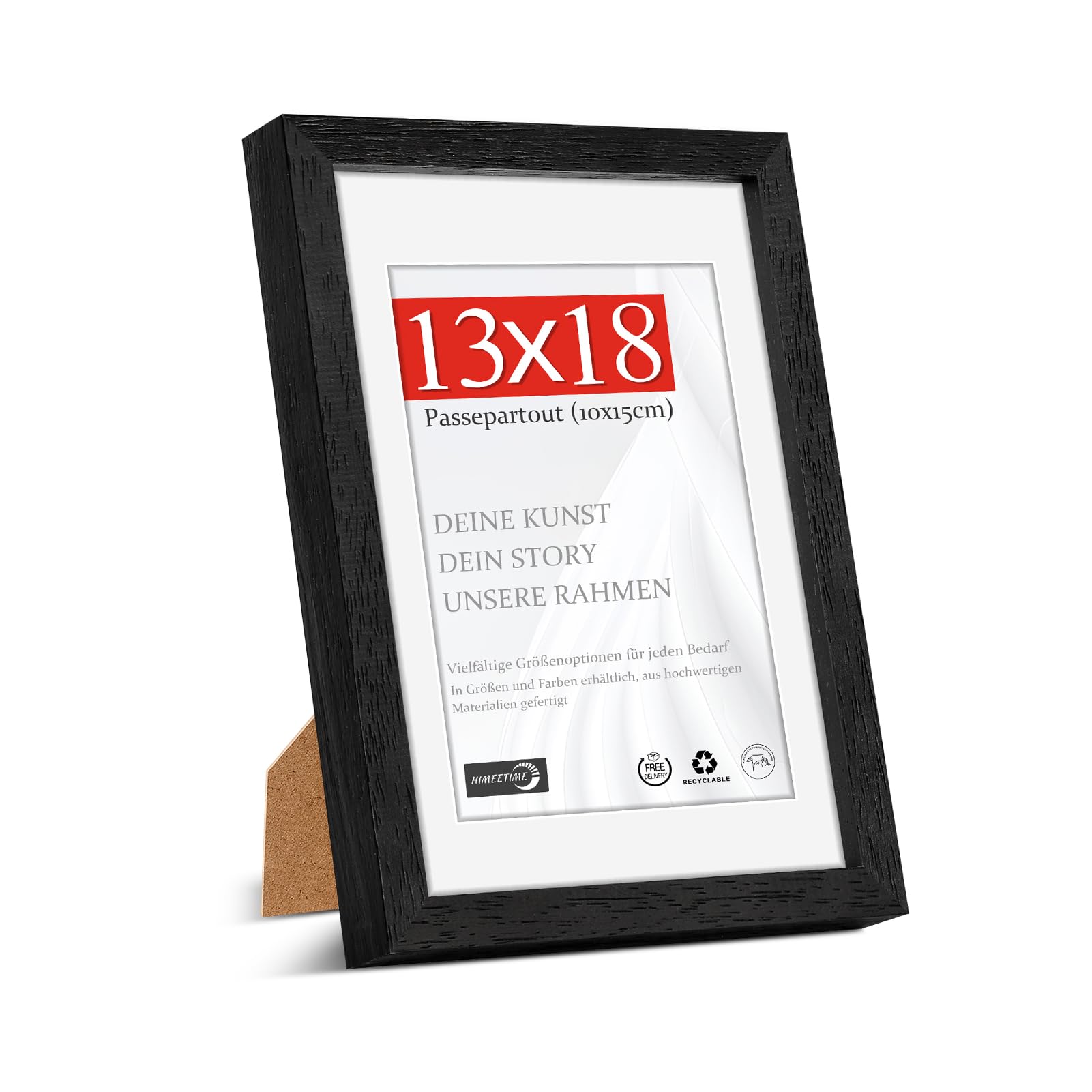 HIMEETIME® 1x Picture Frames for 13x18 cm – Black Obeche Wood Thin Frame,Includes 10x15 cm Photo Mat,Wall Mount or Tabletop Display,Solid Wood
