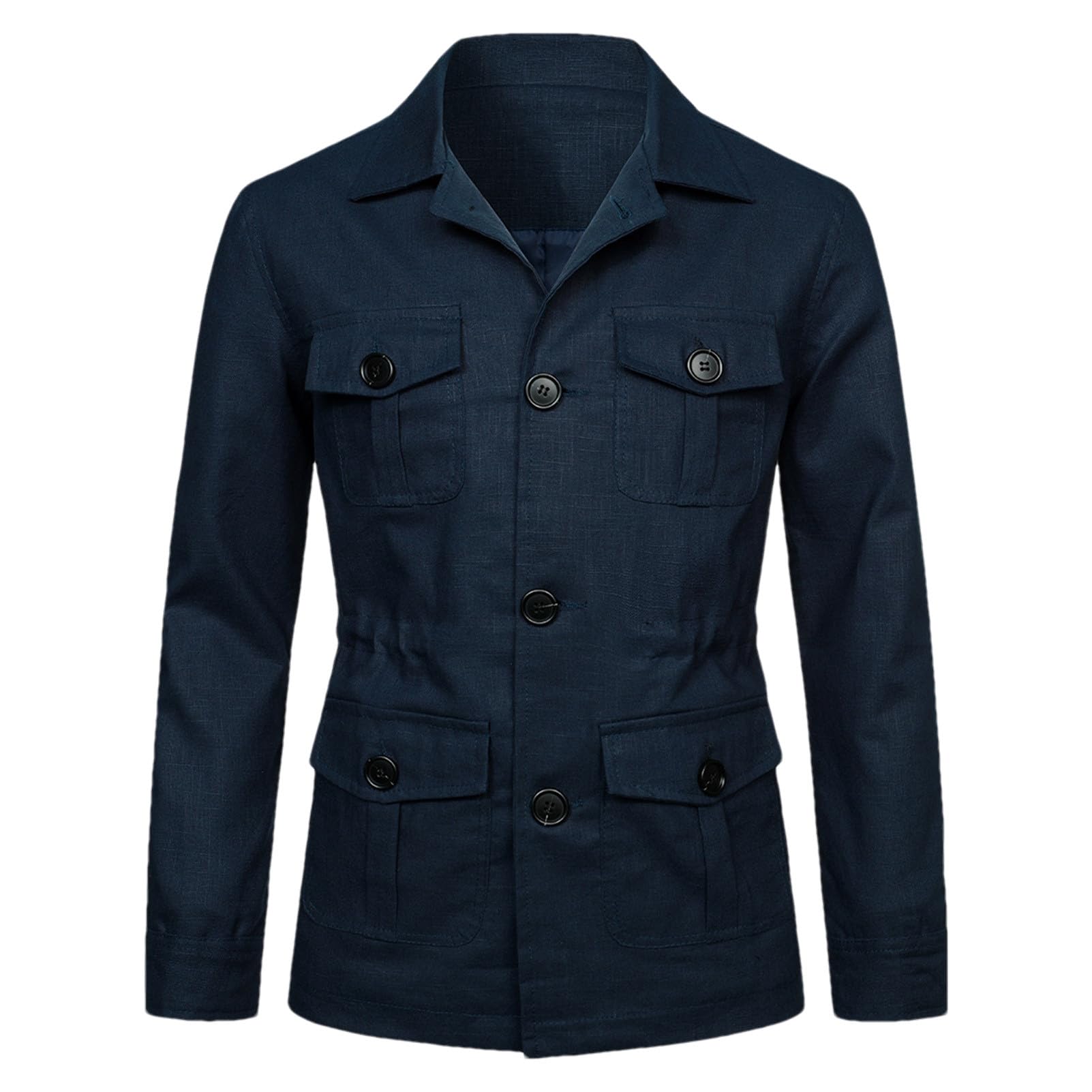 Veste en Lin Léger pour Hommes Boutonné Manteau Blazer Décontracté Respirant avec Poches