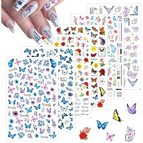 6 Blatt Schmetterling Rose Nagelsticker Cover
