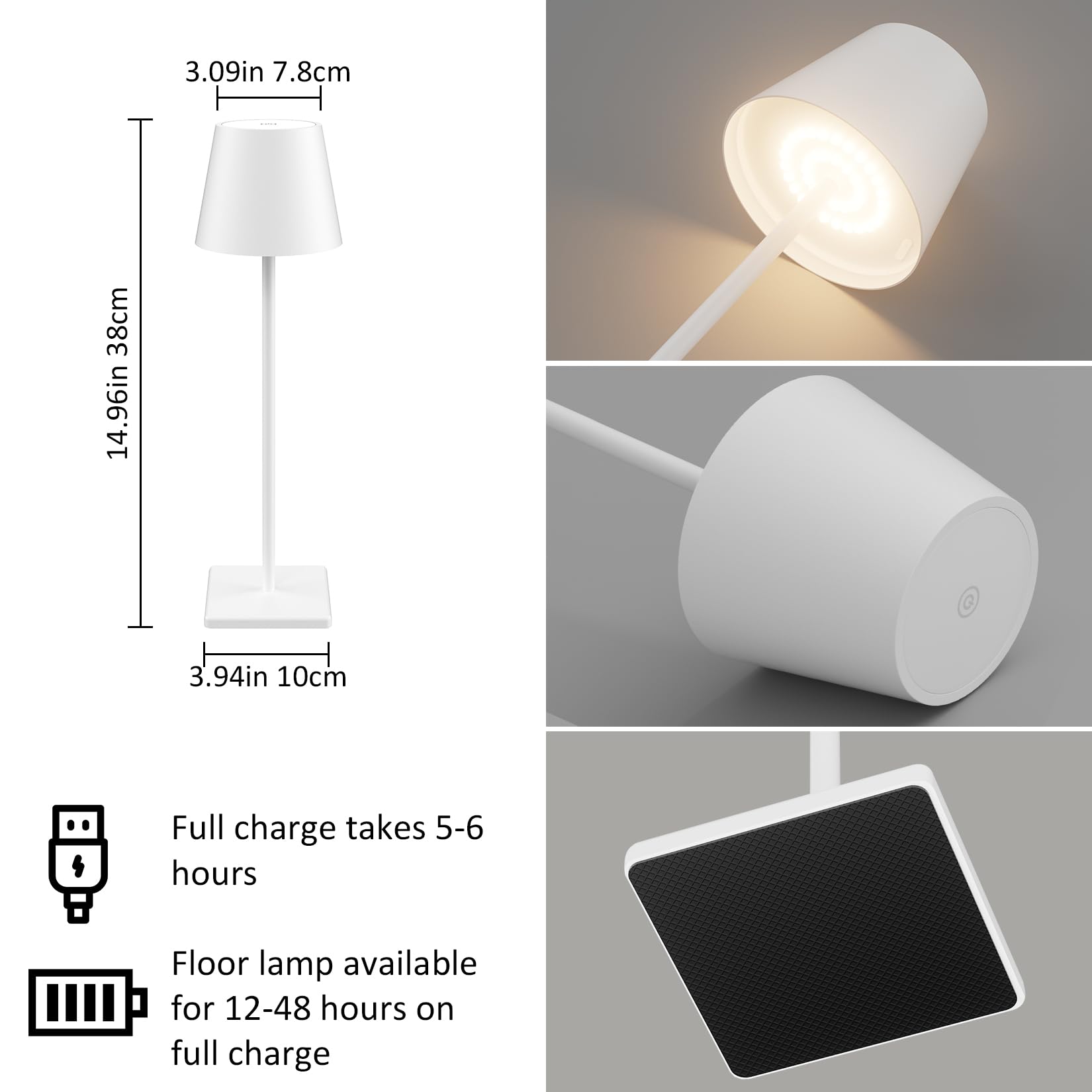 2 pièces LED dimmable lampe de bureau, IP54 lampe de bureau sans fil, 5500mAh adapté pour lampe de bureau Table Light convient