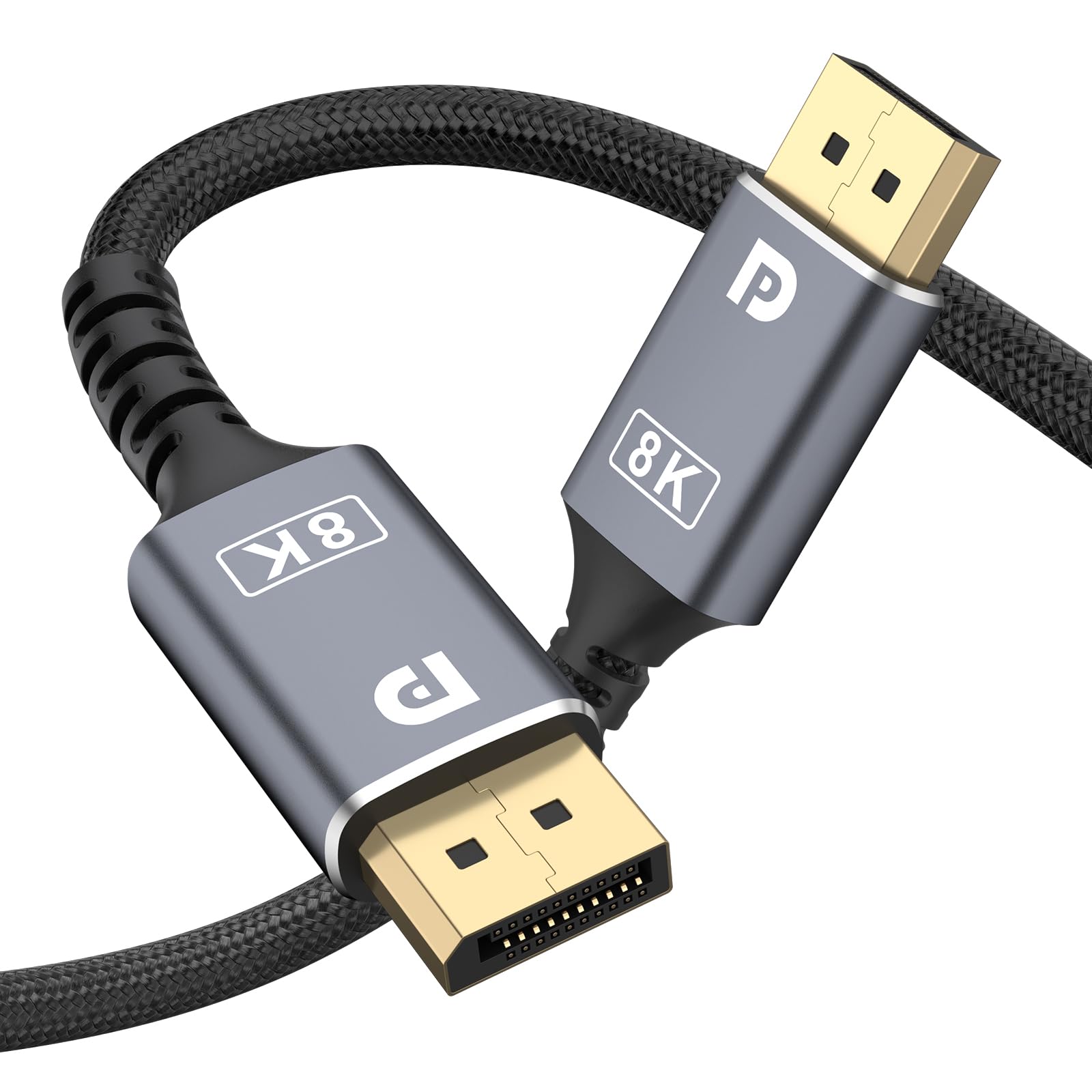 Meliya Cable DisplayPort 8K a DisplayPort 1.4,Nylon Cable DP Resolución 8K@60Hz, 4K@144Hz, 2K@240Hz con HDR de Alta Velocidad 32.4Gbps para PC, Gaming, Monitor,TV, GPU RTX 4090/5090, Negro, 2M