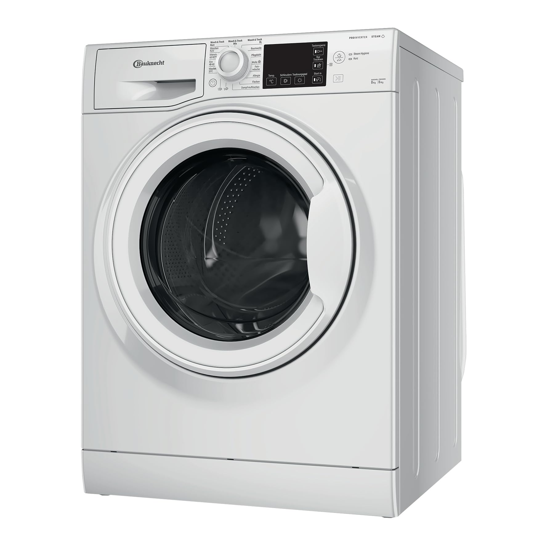 Bauknecht WD Eco Shield 8614 D Waschtrockner, 8 kg Waschen, 6 kg Trocknen, Flecken 40°, Steam Hygiene mit Antivirus, Steam Refresh, Anti-Allergie-Programm, Dynamic Inverter-Motor, Weiß
