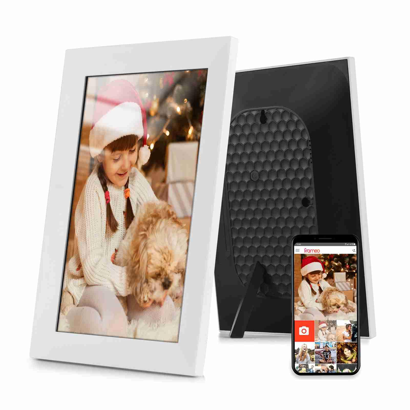 Domary 10,1-calowa Cyfrowa Ramka na Zdjęcia Cyfrowa Ramka na Zdjęcia WiFi 10,1-calowa Wi-Fi 16 GB Panel Dotykowy IPS Automatyczne Obracanie Udostępnianie Aplikacji (UE-biały)