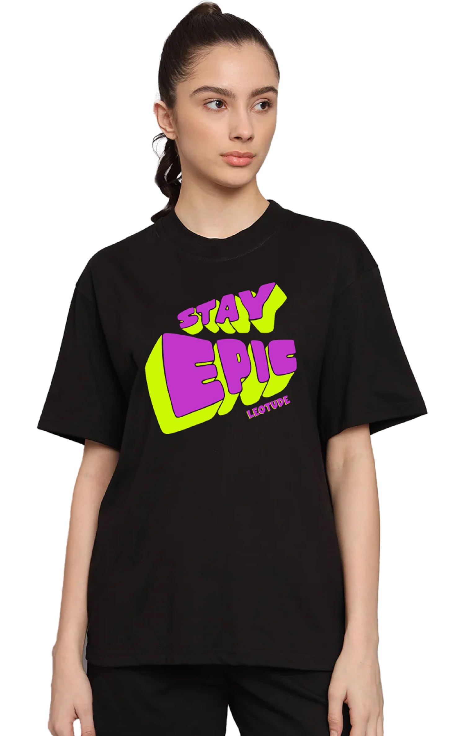 LEOTUDE Womens Oversized Round Neck Half Sleeve T-Shirts (GRL_LOSANGLES_P_Multicolor4_M) (B0CLRMFKNS) Amazon Price History, Amazon Price Tracker