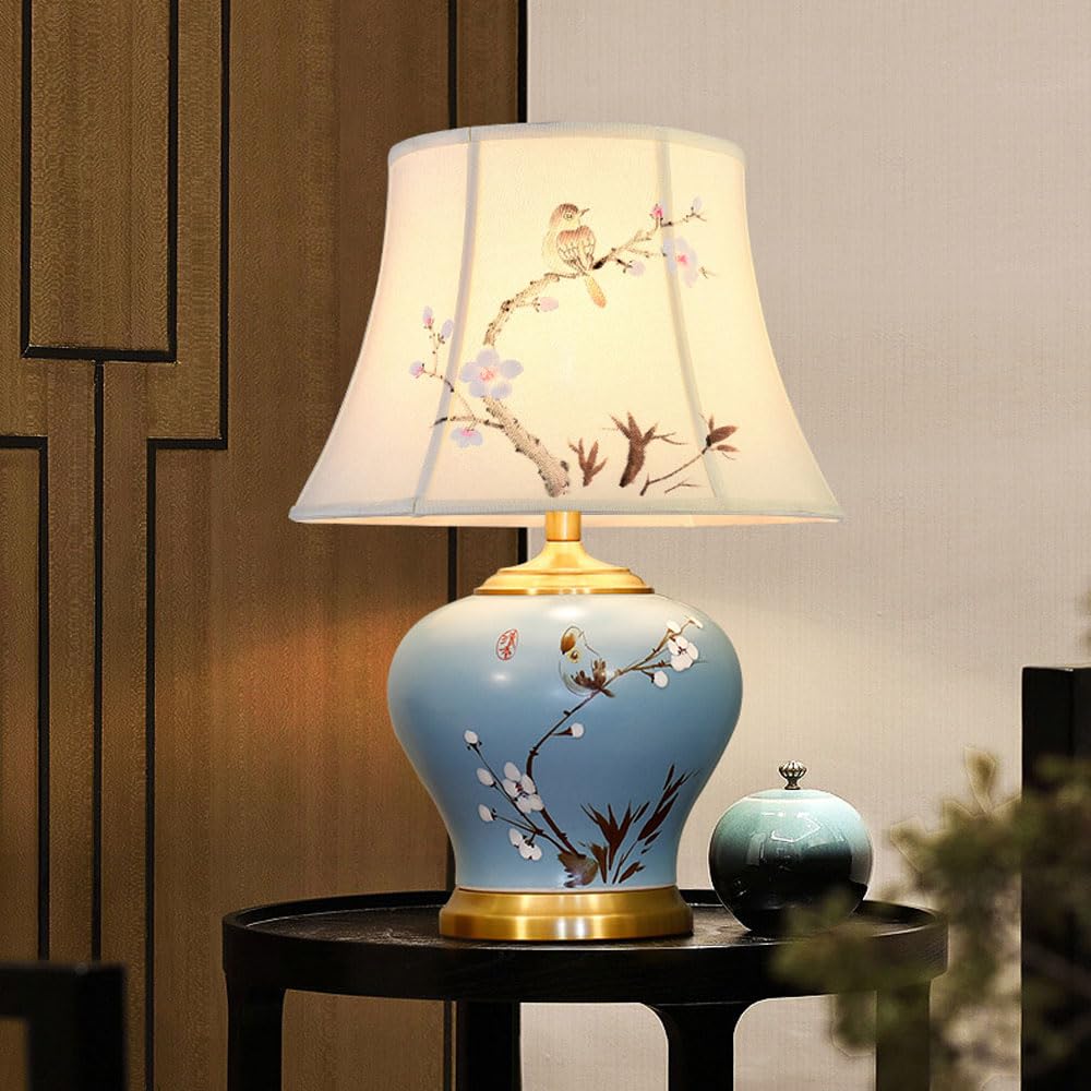 asdchZen Ceramic Table Lamps, Blue Modern Bedside Lamp 20.4"/22.8" Nightstand Lamp For Bedroom Living Room End Table Lamp Farmhouse Lamp Side Table Lamp-39 * 58Cm,35 * 52cm