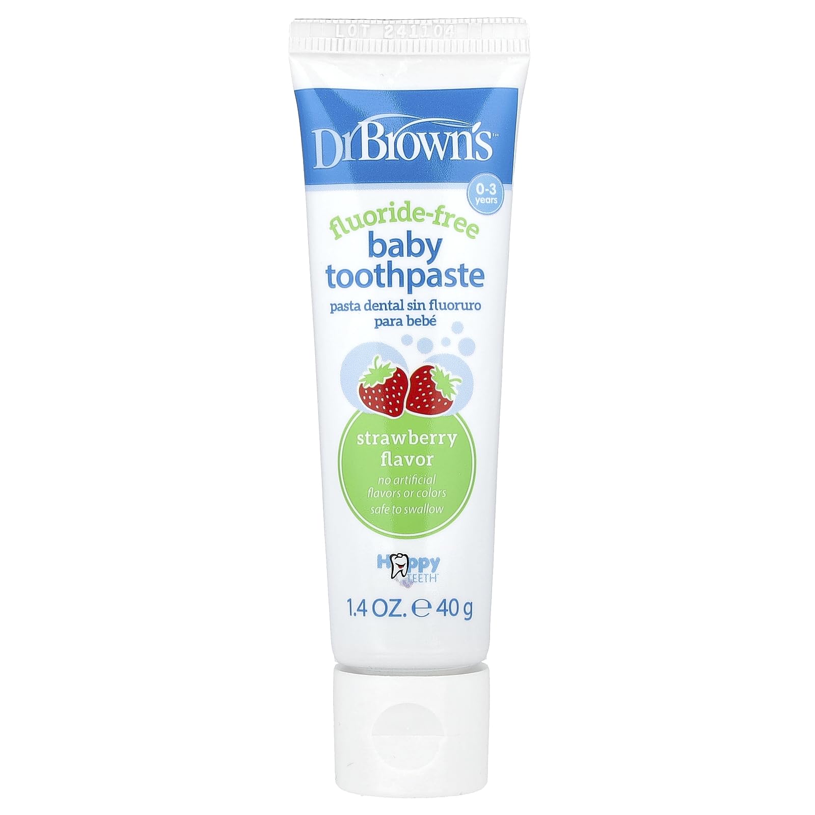 Dr. Brown’s Fluoride-Free Baby Toothpaste, Safe to Swallow, Strawberry, 1-Pack, 1.4oz/40g, 0-3 years