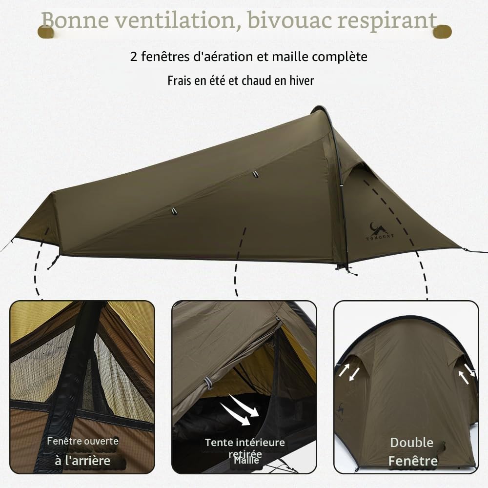 TOMOUNT Bivy Tente en nylon ultra légère pour 1 personne Sac de bivouac étanche Petit encombrement Tente de trekking pour une personne pour trekking, camping, extérieur, escalade avec sac à dos