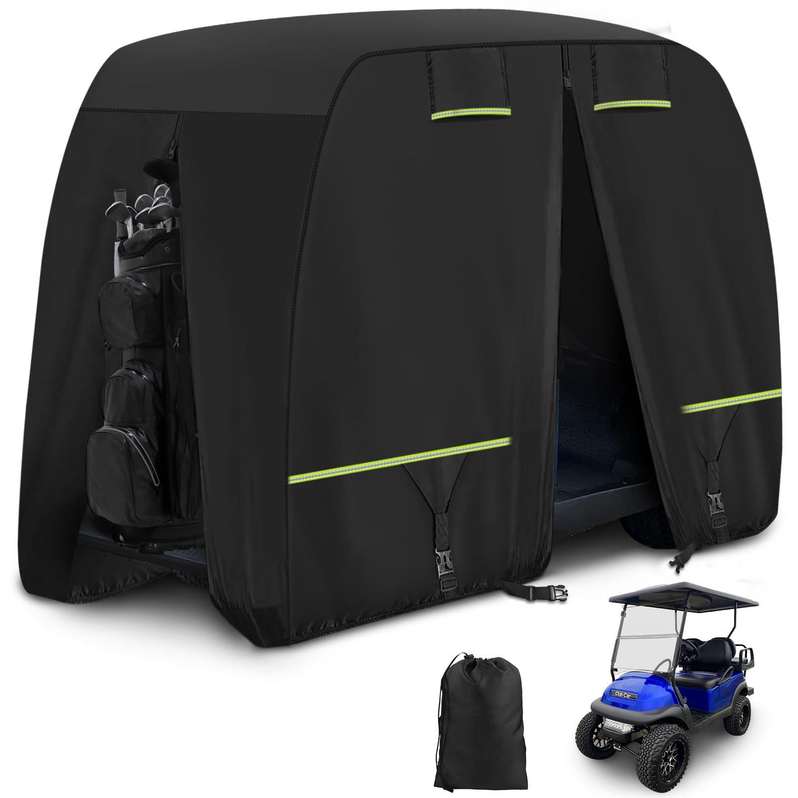 Cartalia 2 / 2+2 / 4 Passenger Upgraded Golf Cart Cover with Safe Reflective Strips Fits EZGO Club Car Yamaha, 420D Heavy Duty Cover All Weather