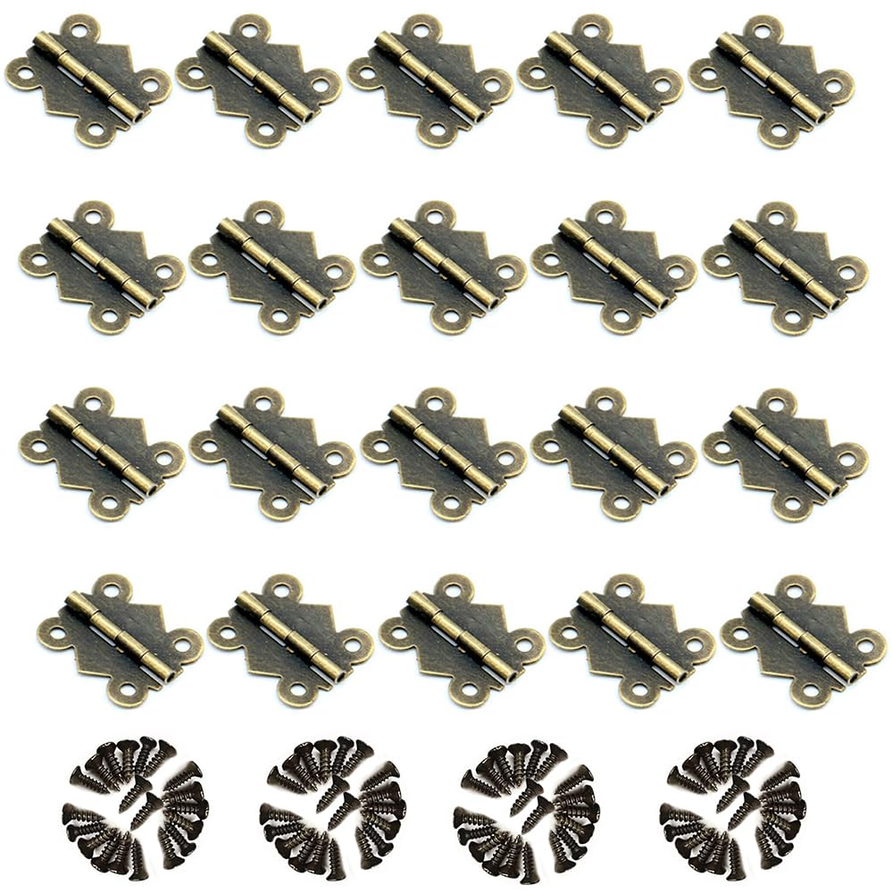 SKYPRO Vintage Bronze Antique Butterfly Hinges 20 Pieces 25x30mm with 80 Screws for Crafts, Wooden Box, Gift Box, Cabinet, Drawer