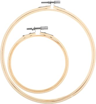 SULIKJHUI 2 Pieces Bamboo Embroidery Hoops Set, 4" and 6" Round Embroidery Hoops, Adjustable Cross Stitch Hoop for Embroideries and Craft Sewing Natural Wood, 4" & 6Diameter