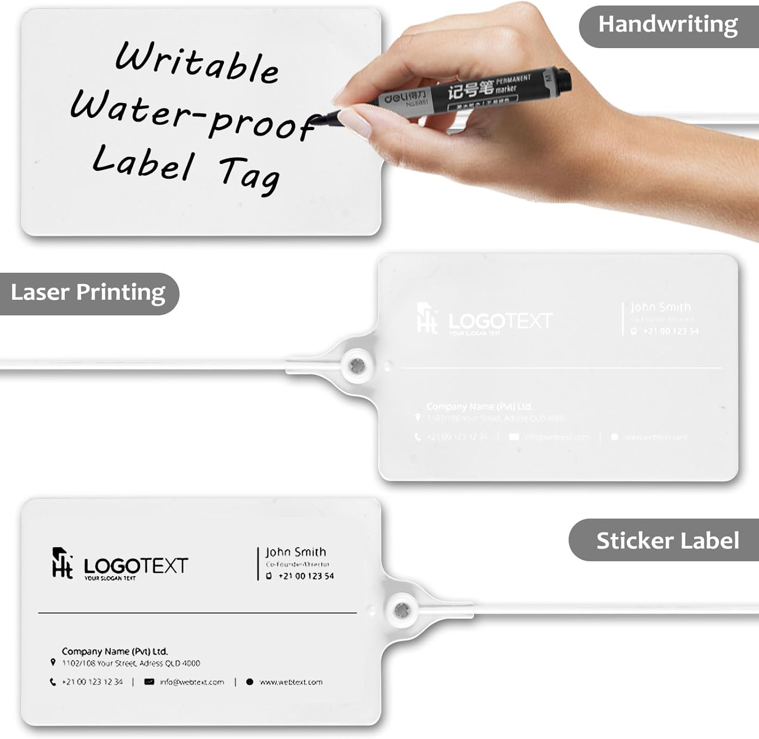 100 Plastic Waterproof Shipping Tags with One Marker Pen (White) - Image 2