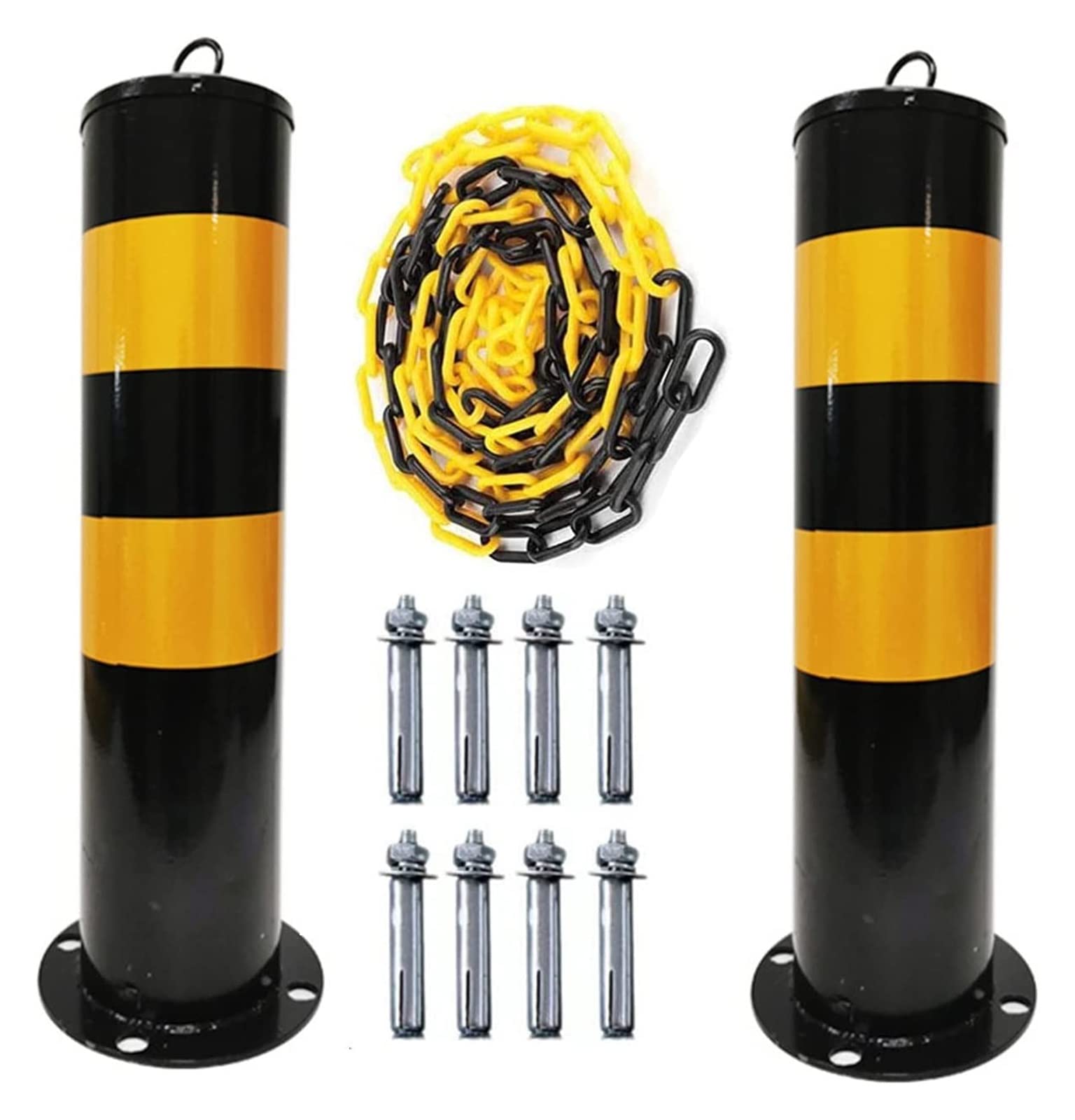 WDSOPK Driveway Parking Bollards, 2 Pcs Fixed Parking Bollard Security Posts with Reflective Parking Barriers, Durable Safety Bollard Post （500 * 114 * 1.5mm）