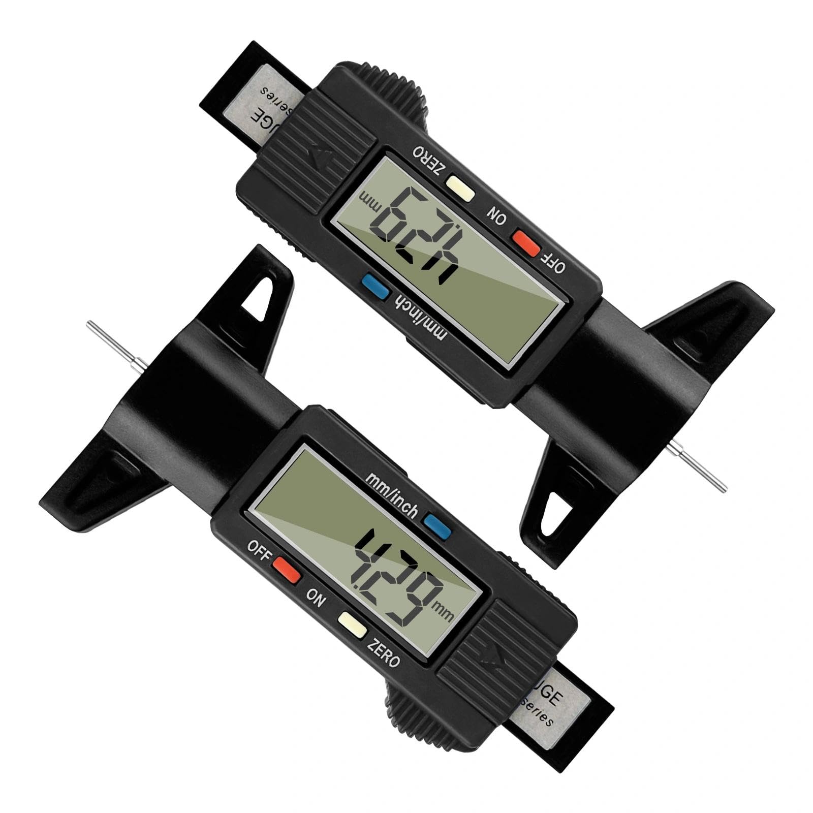 Gvolatee 2 piezas Digital Medidor Profundidad Neumaticos, Medidor de Profundidad de los Neumáticos con Pantalla LCD, Medidor Banda de Rodadura de Neumáticos para Coches Furgonetas Camiones Motocicleta