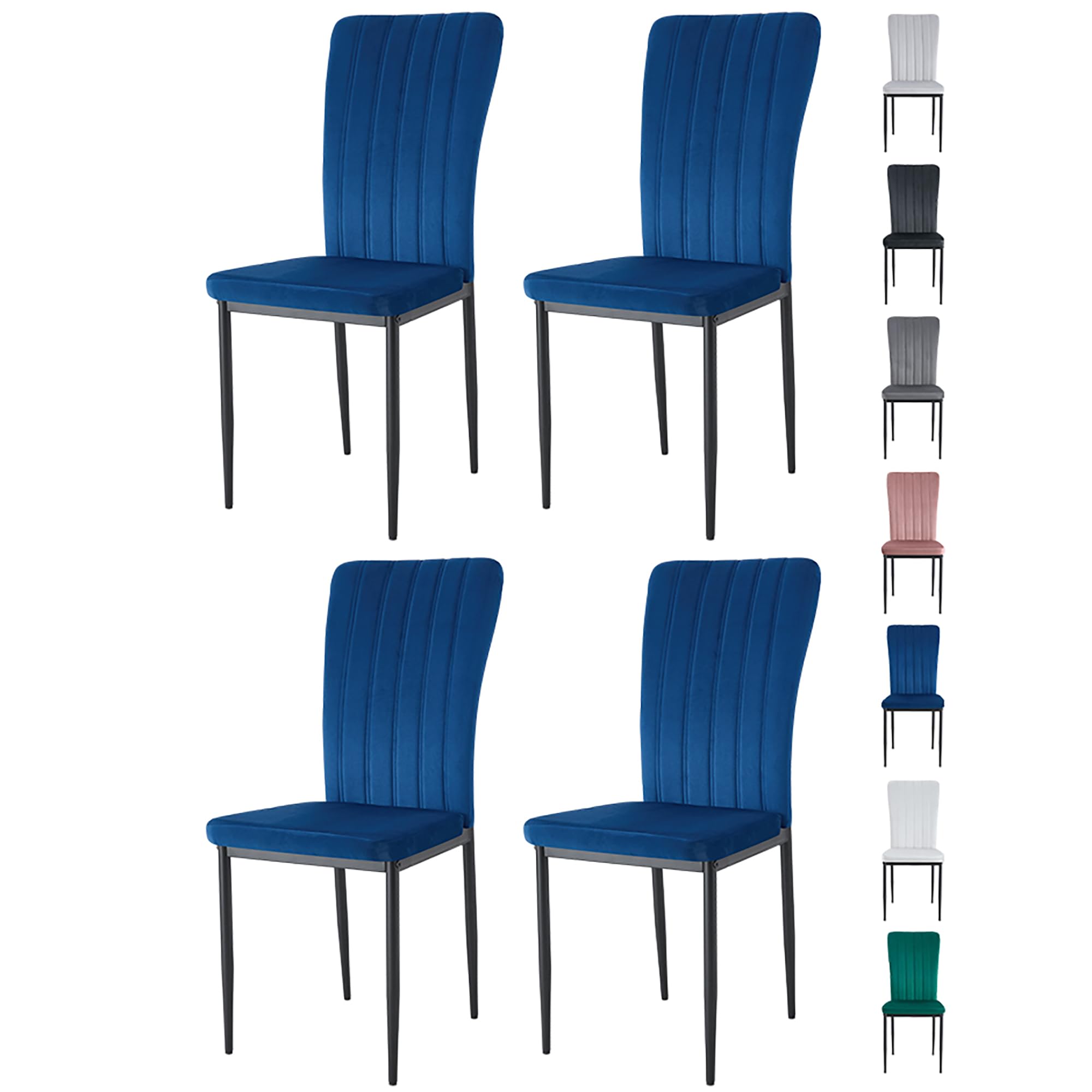 mcc direct Set of 4 Dining Chairs, Velvet High Back Kitchen Chairs with Upholstered Soft Seat and Metal Legs for Home, Office, Dining and Reception - Elle (Light Blue)
