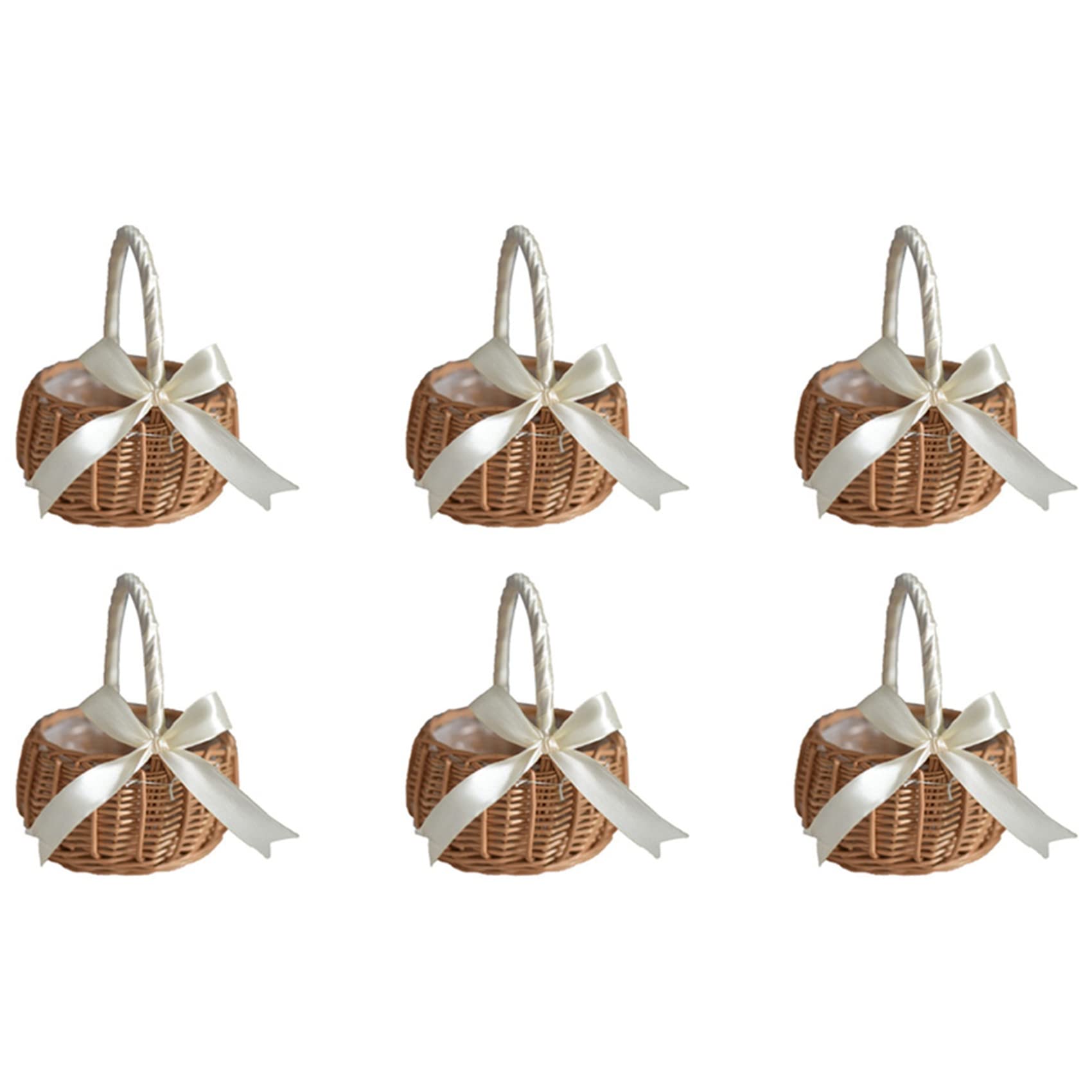 Hndhbfgrt 6X Woven Flower Basket Rattan Storage Basket Flower Girl Hand Basket Handmade Flower Basket with Bow, S